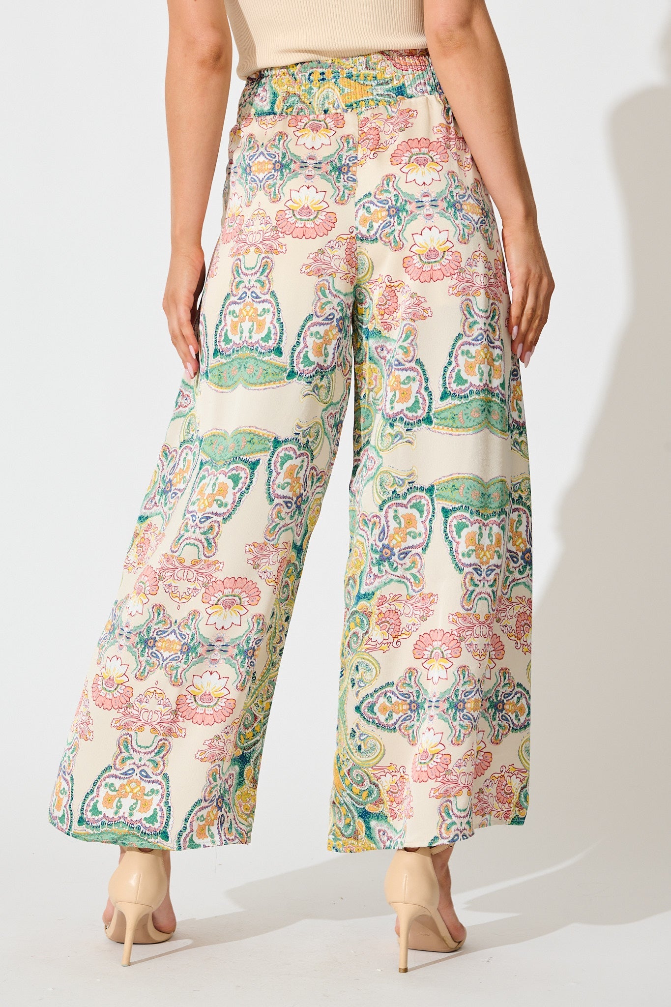Festive Pant in Cream with Multi Print