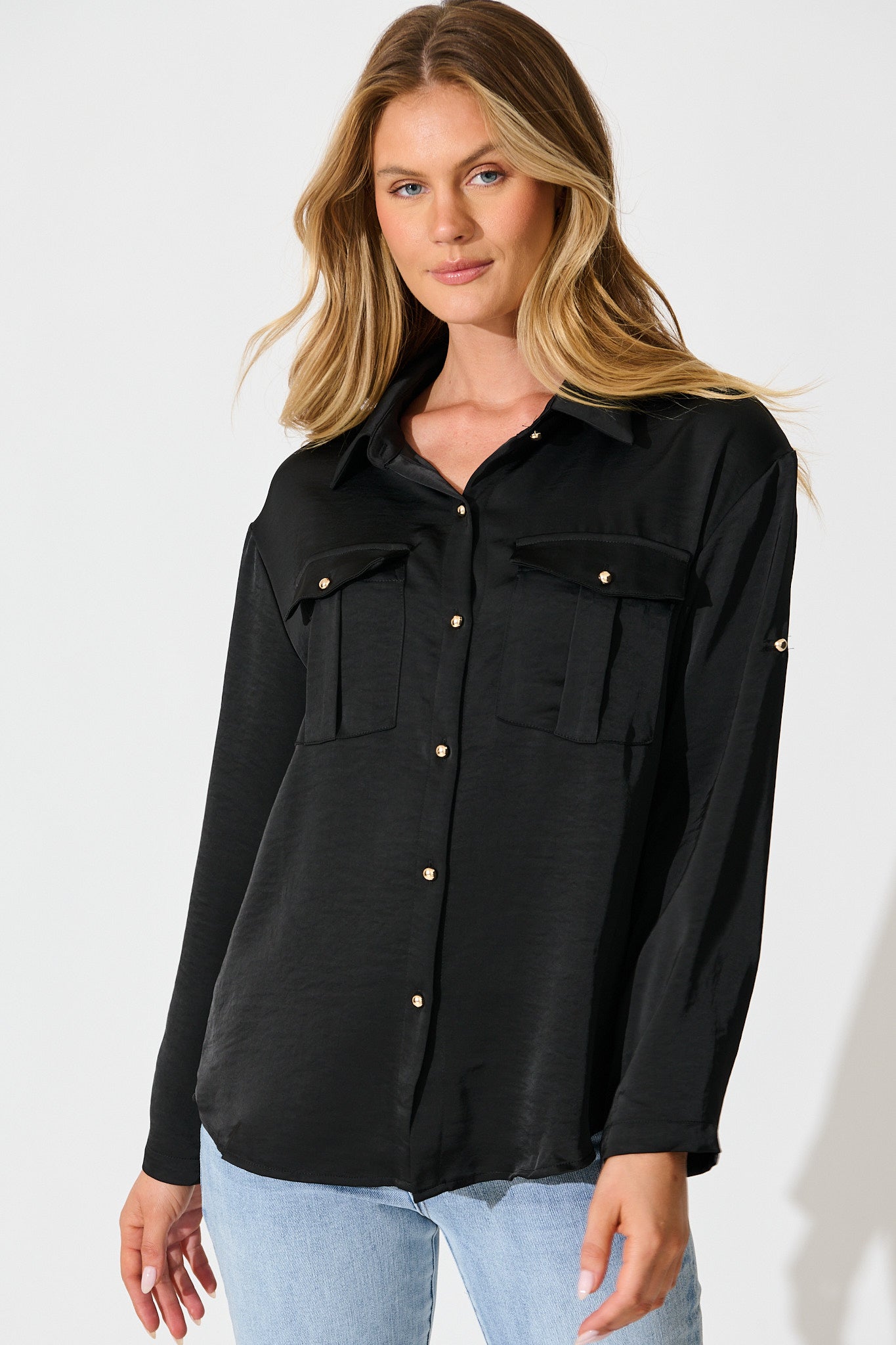 Gracie Shirt in Black Satin