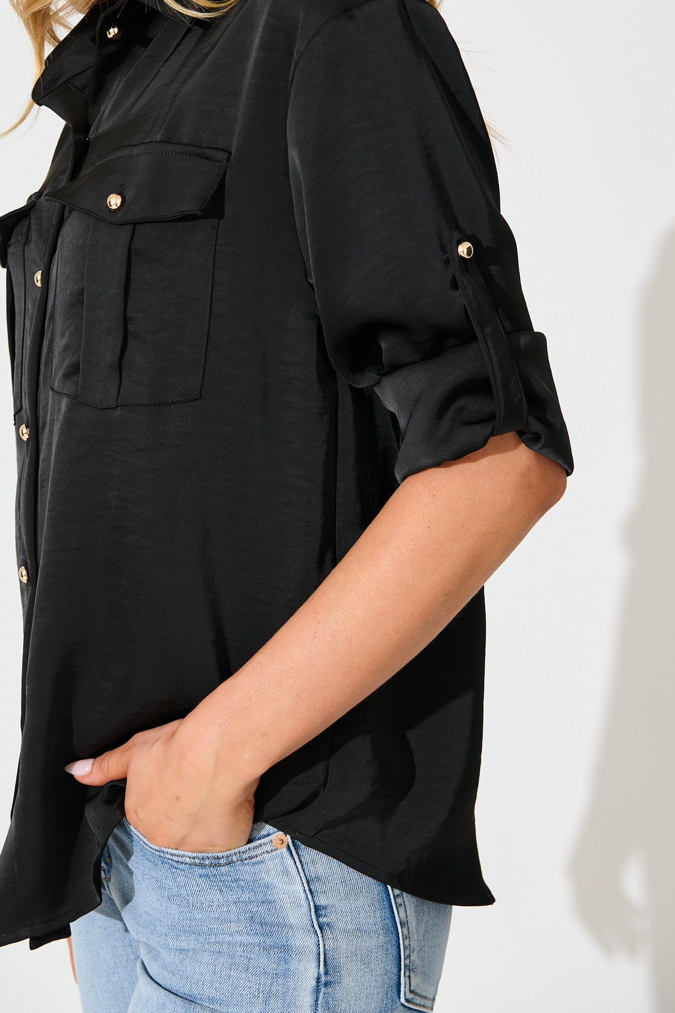 Gracie Shirt in Black Satin