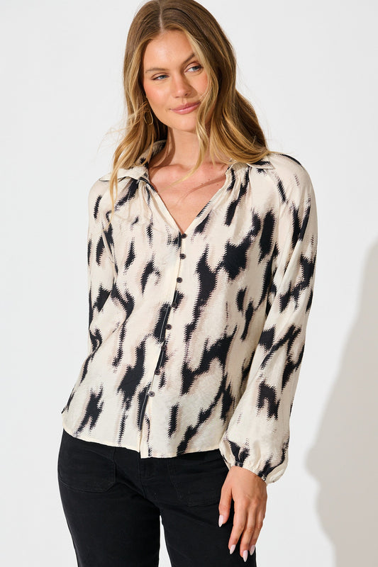 Rhythm Shirt in Cream with Black Print