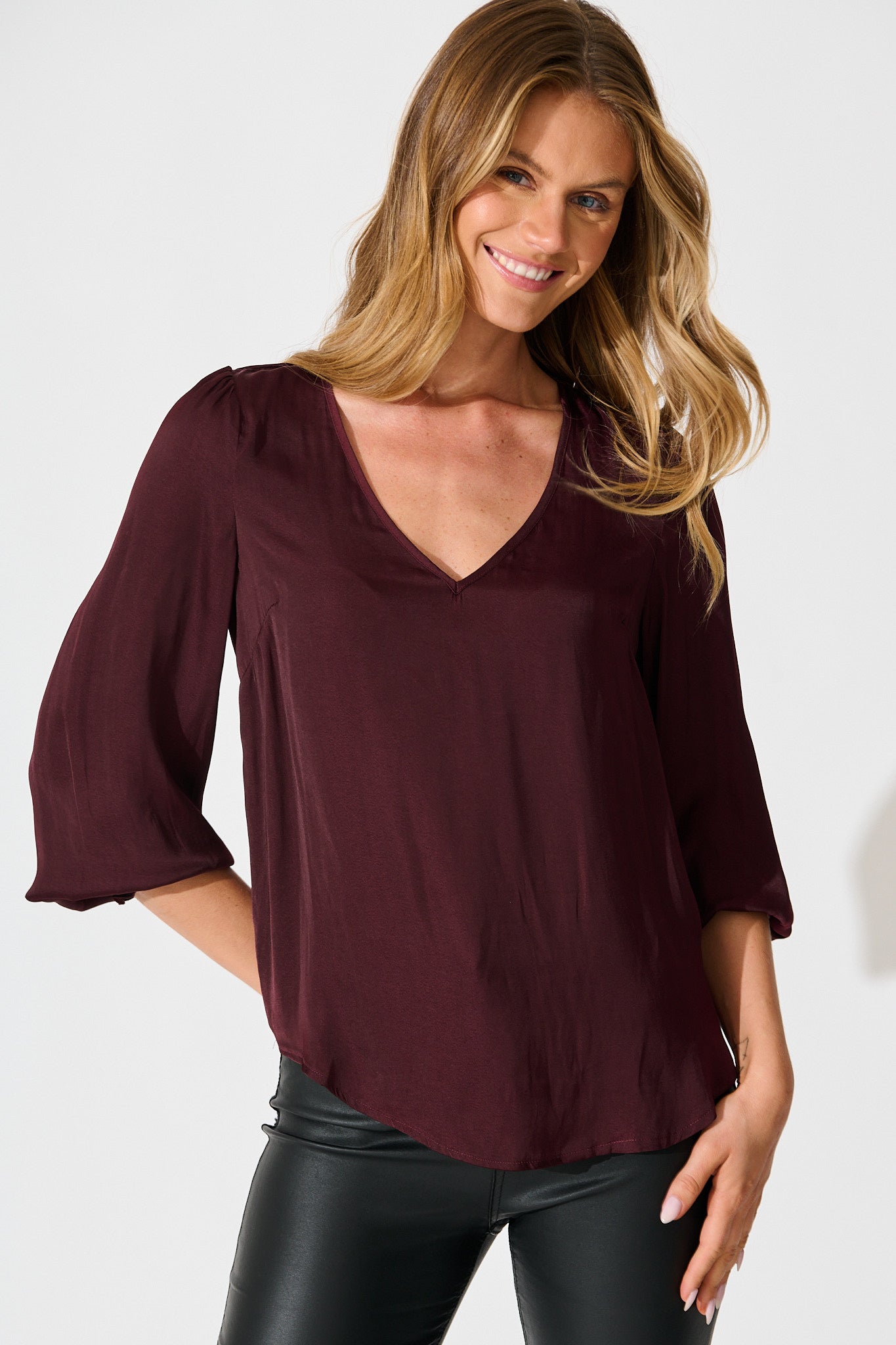 Pristine Top in Wine Satin