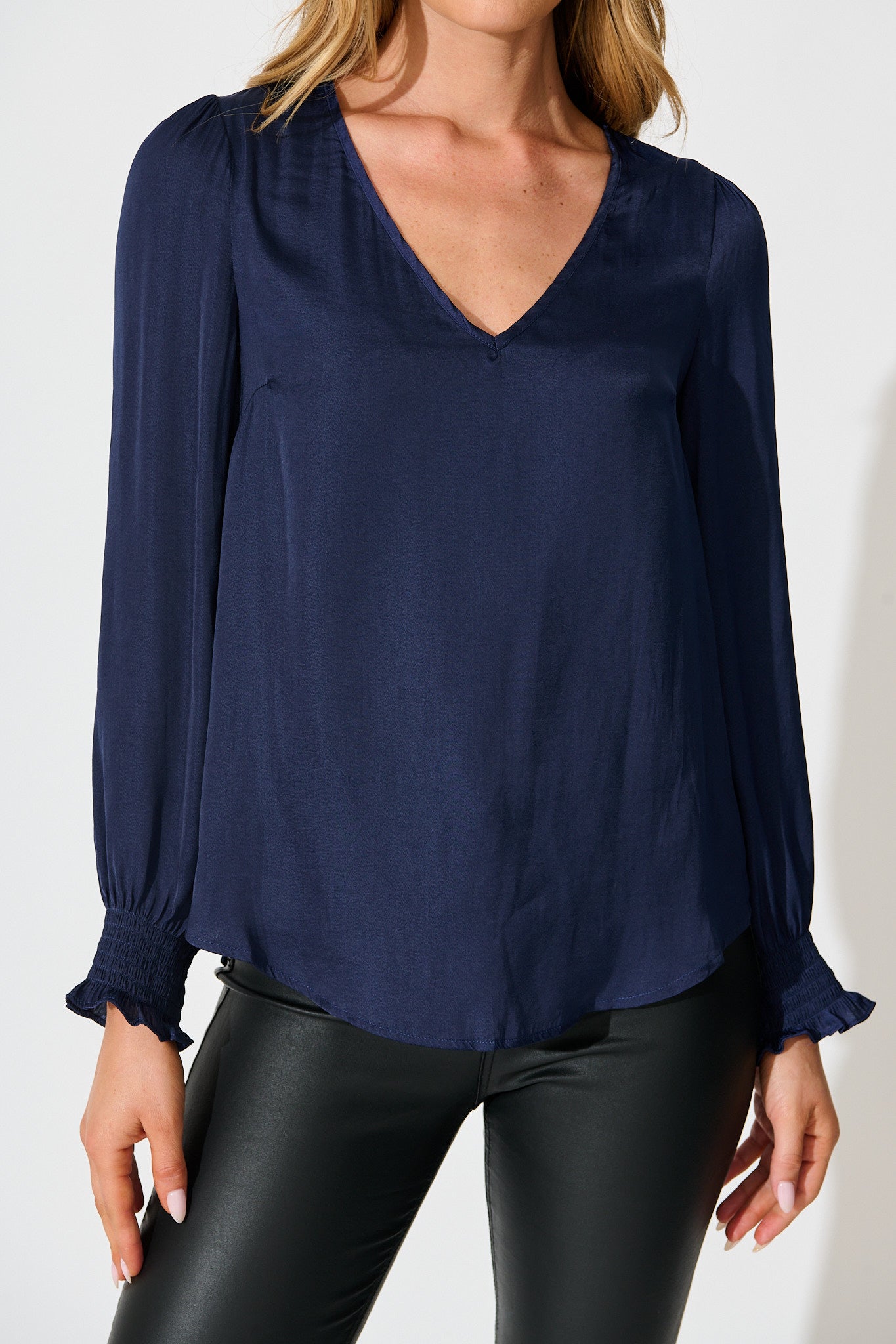Pristine Top in Navy Satin