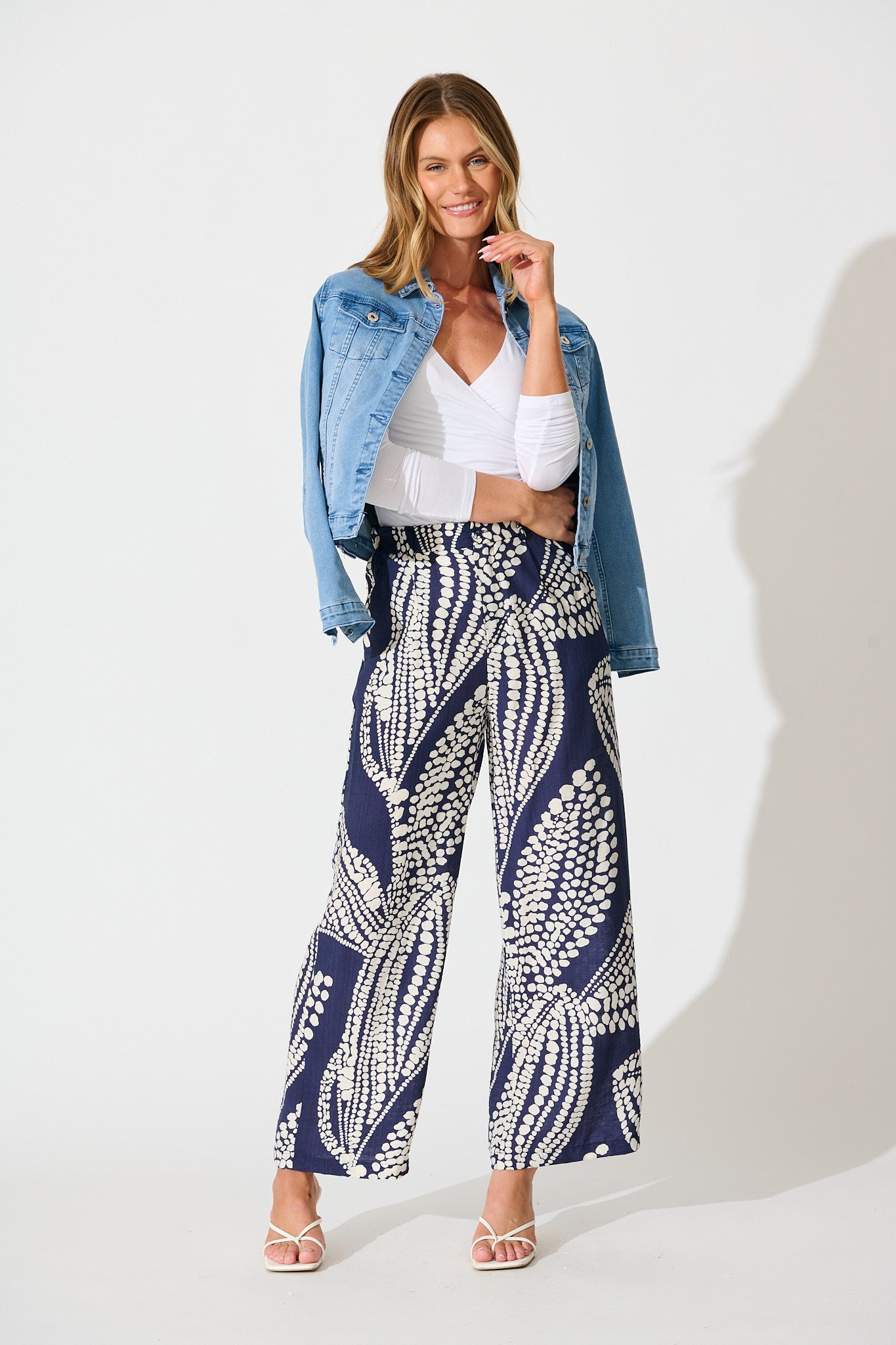 Harper Pant in Navy with White Print