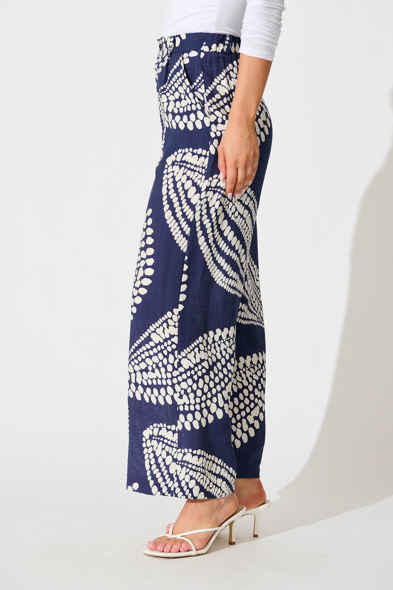 Harper Pant in Navy with White Print
