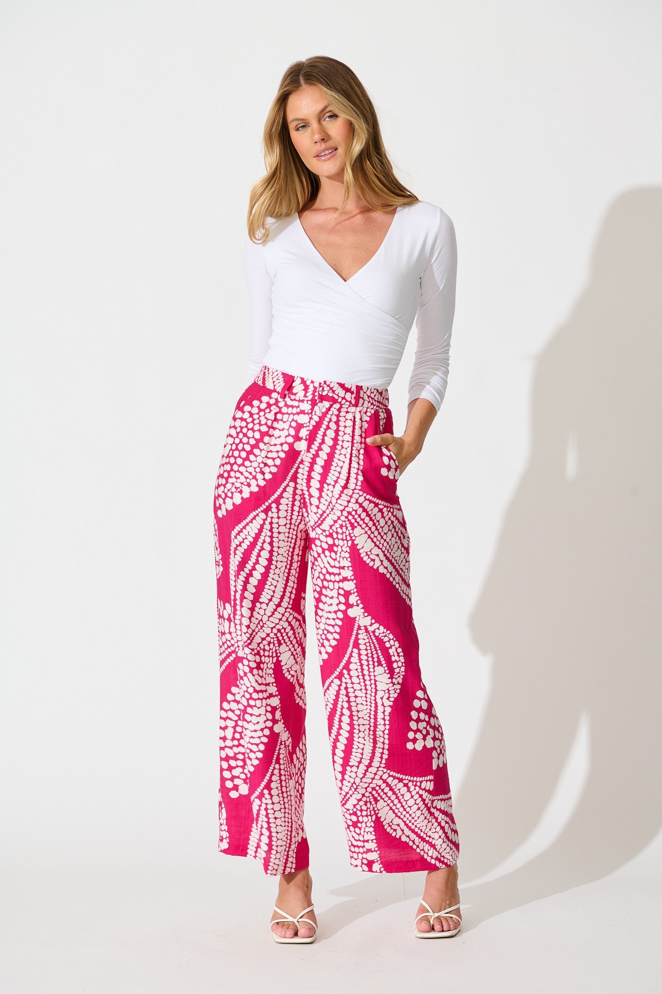 Harper Pant in Magenta with White Print