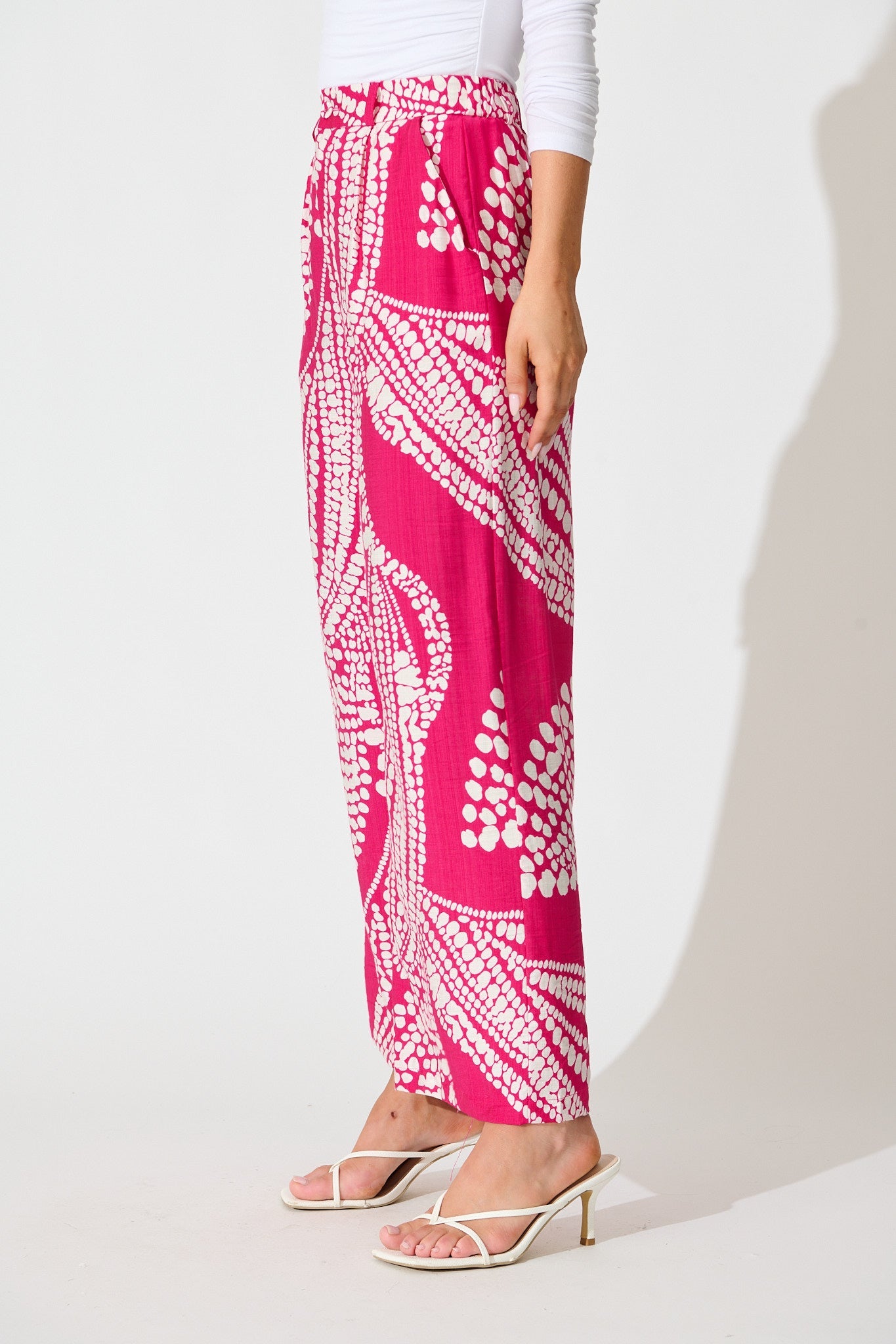 Harper Pant in Magenta with White Print