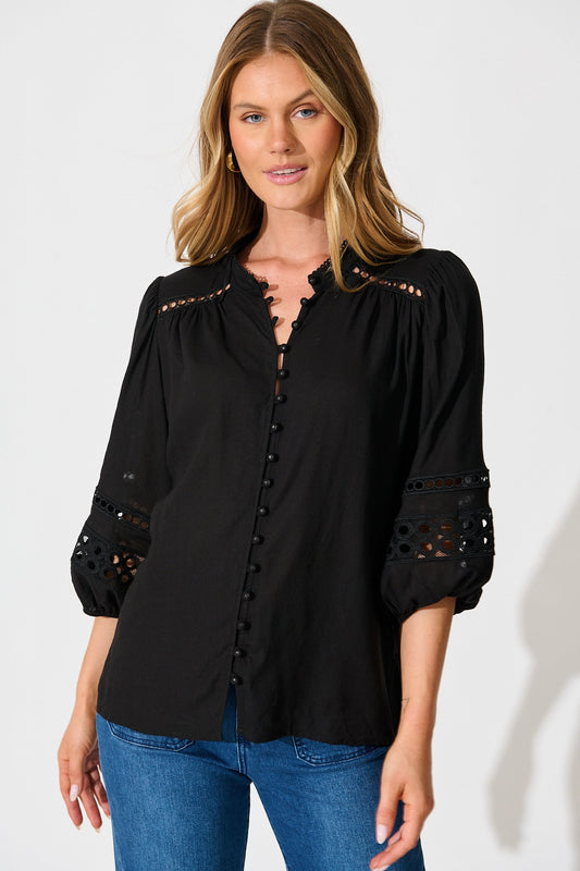 Cascades Top in Black Linen Blend