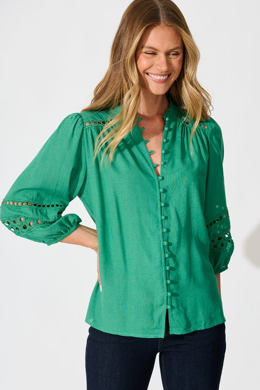 Cascades Top in Green Linen Blend