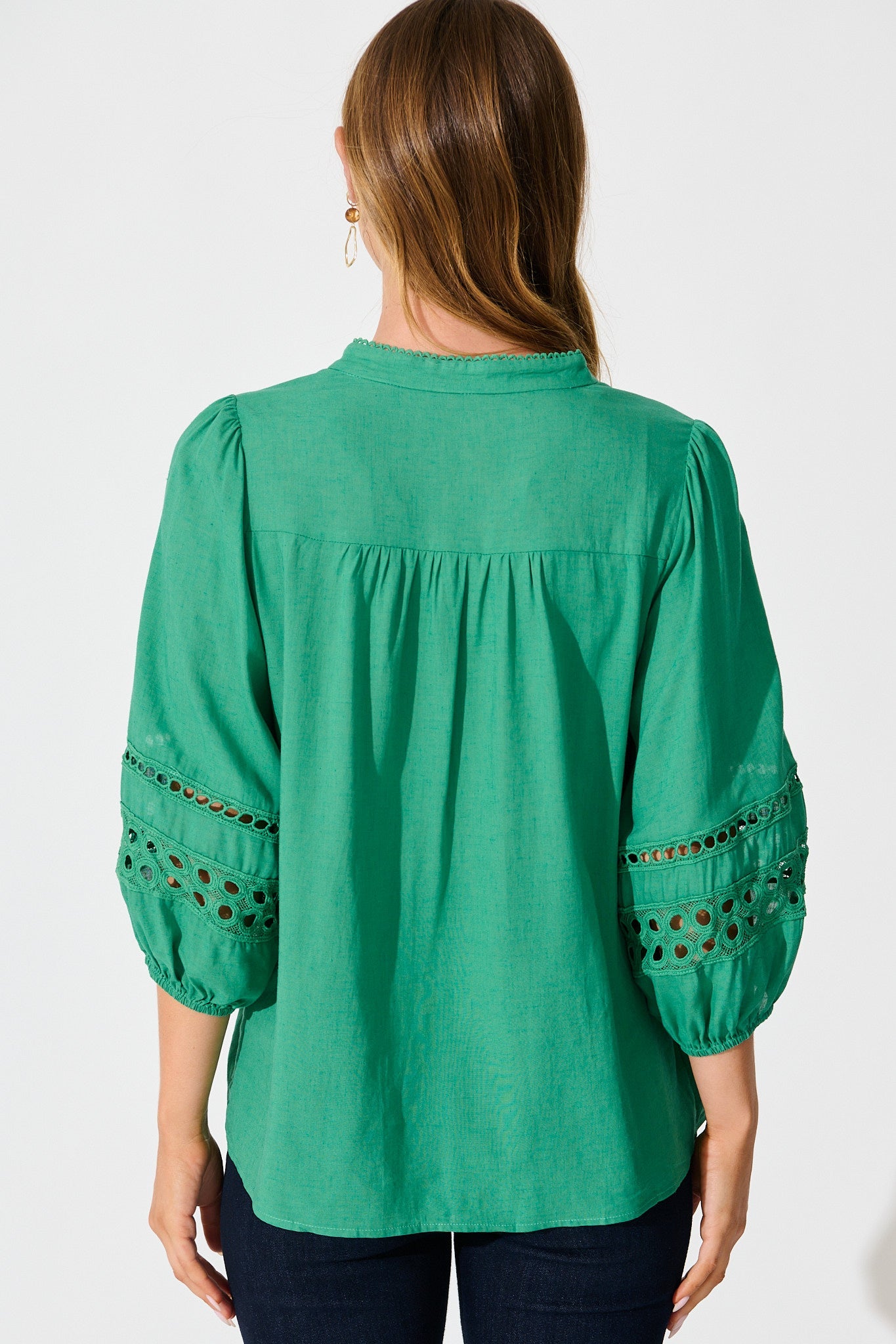 Cascades Top in Green Linen Blend