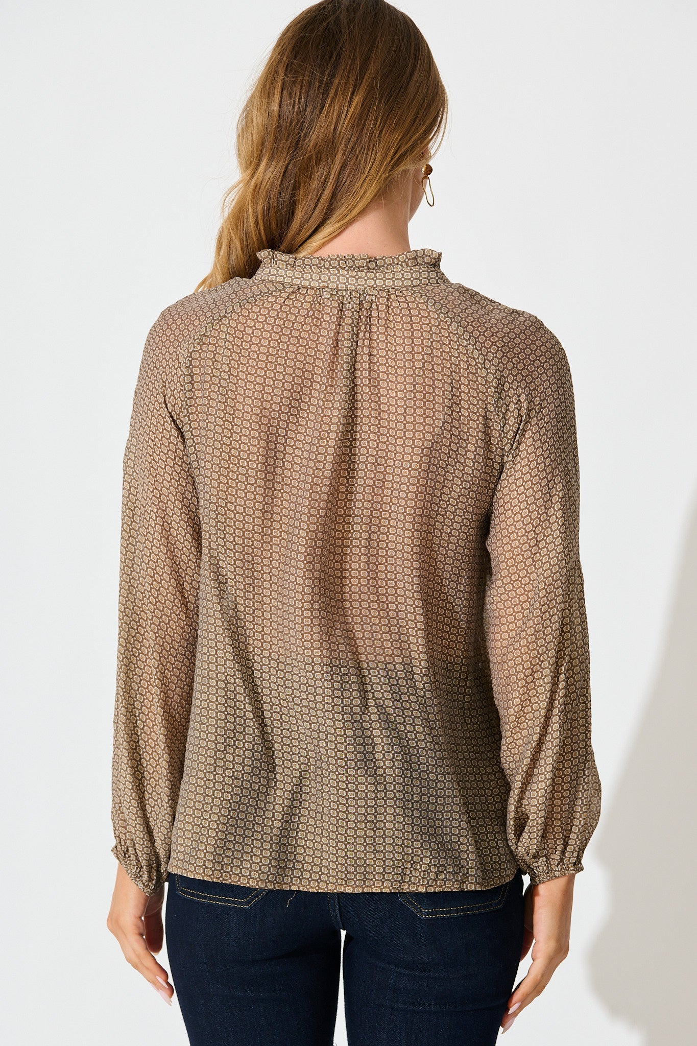 Santiago Smock Top in Brown Tile Print
