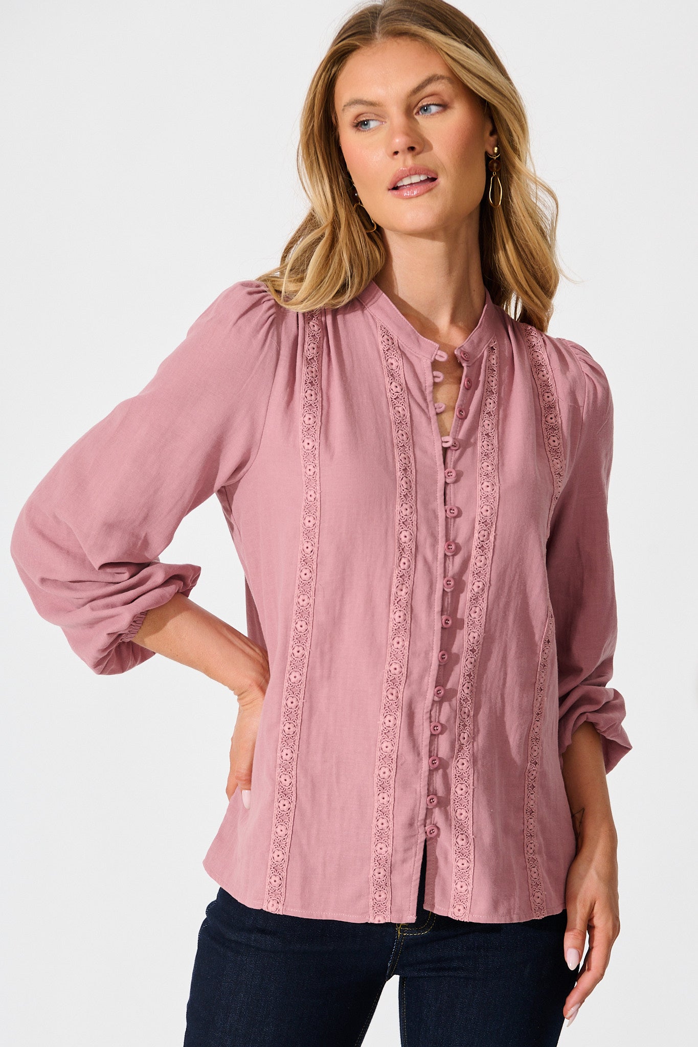 Conversations Top in Dusty Rose Cotton