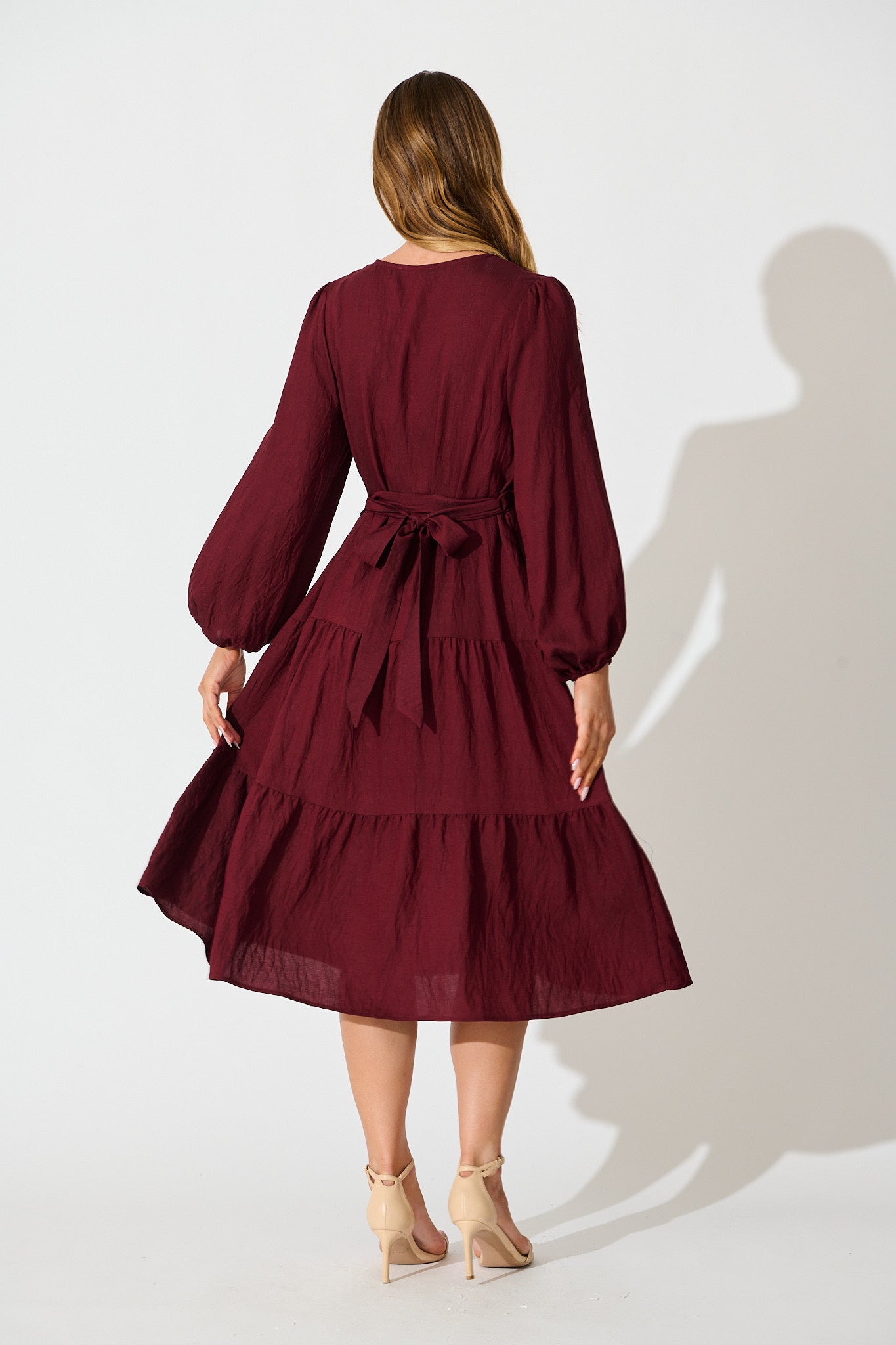 Marietta Tie Front Midi Dress in Wine