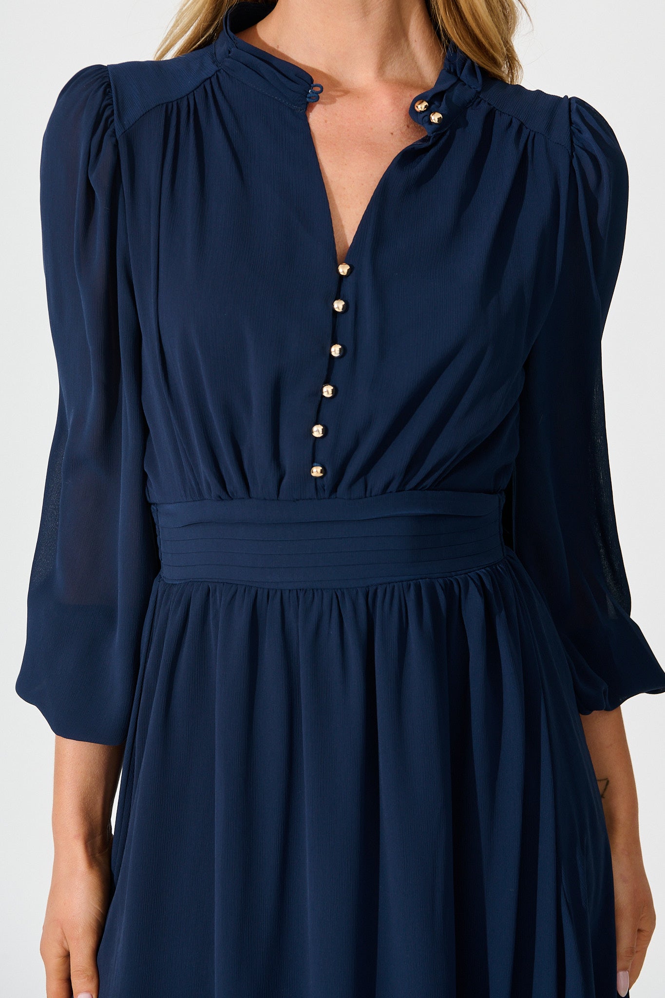 Lustre Midi Dress In Navy Chiffon