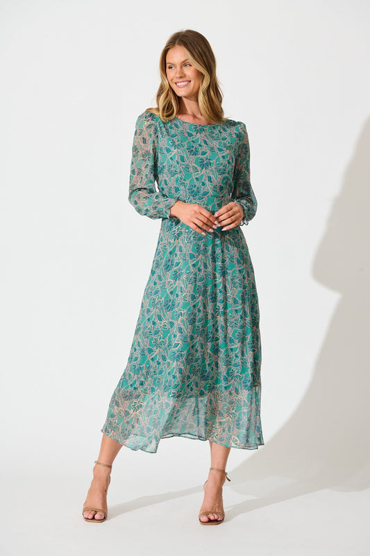 Luminate Maxi Dress in Aqua Green Floral Chiffon