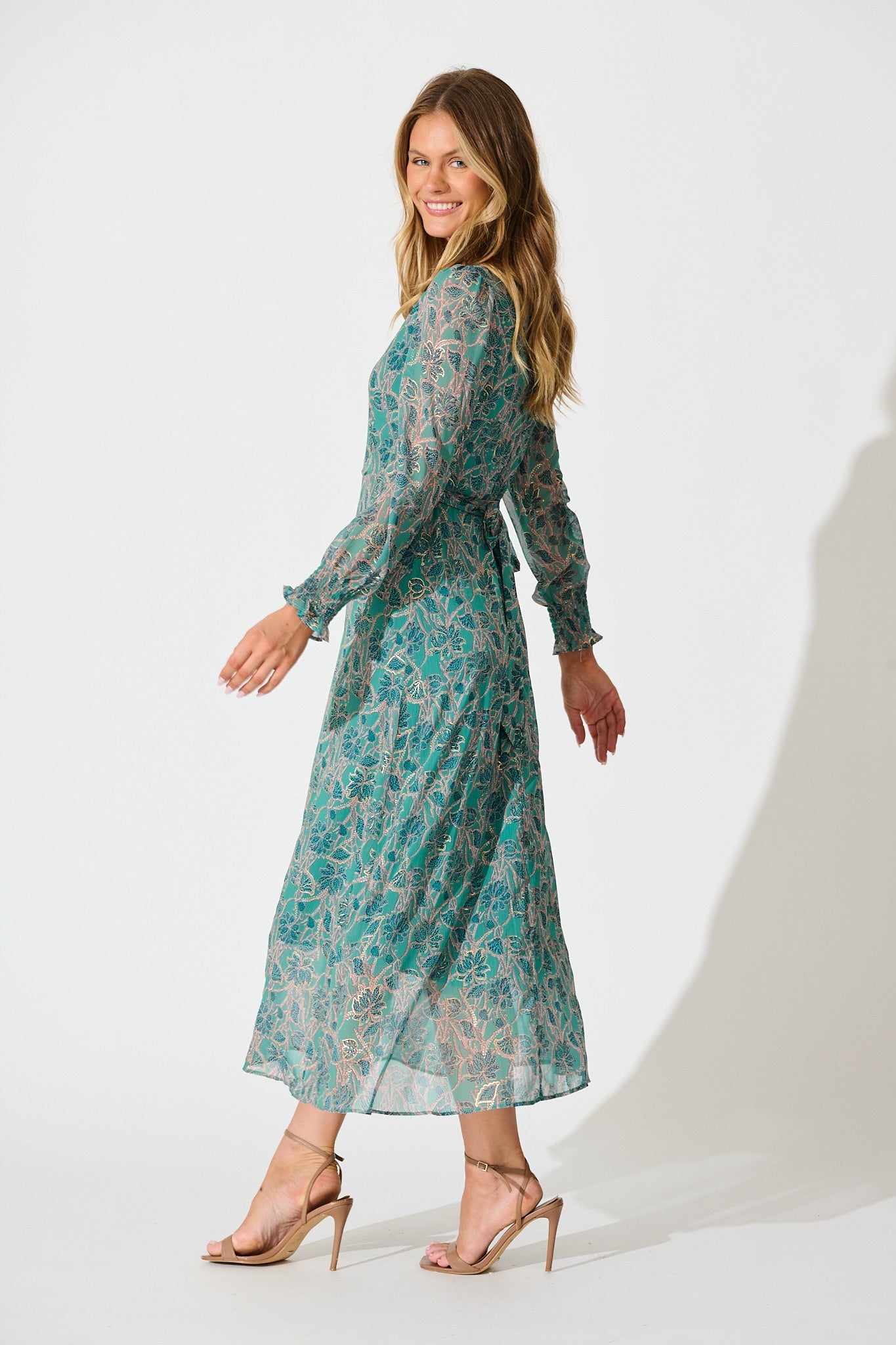 Luminate Maxi Dress in Aqua Green Floral Chiffon