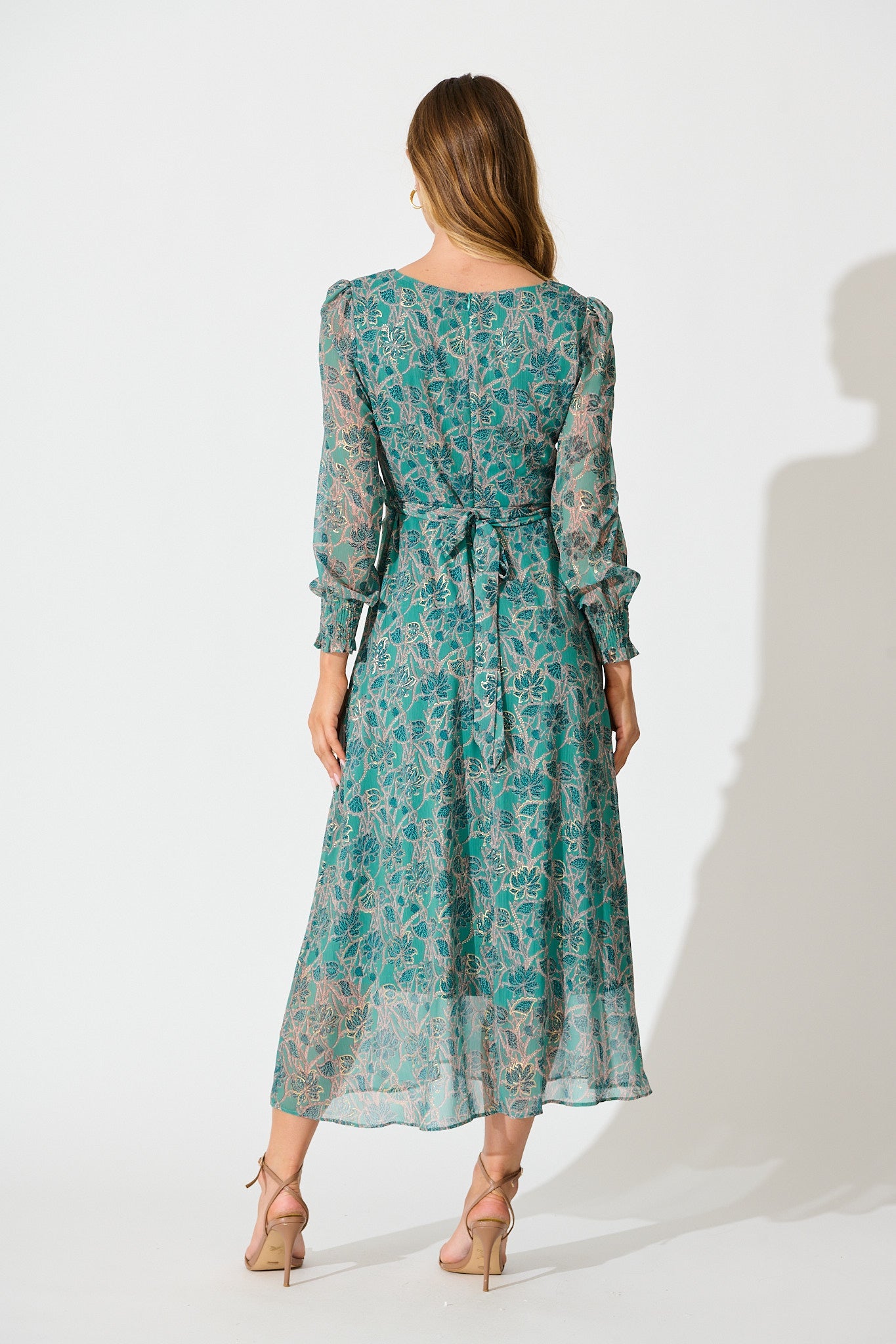 Luminate Maxi Dress in Aqua Green Floral Chiffon