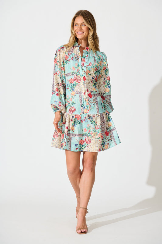 Capricorn Dress in Green with Multi Floral Print