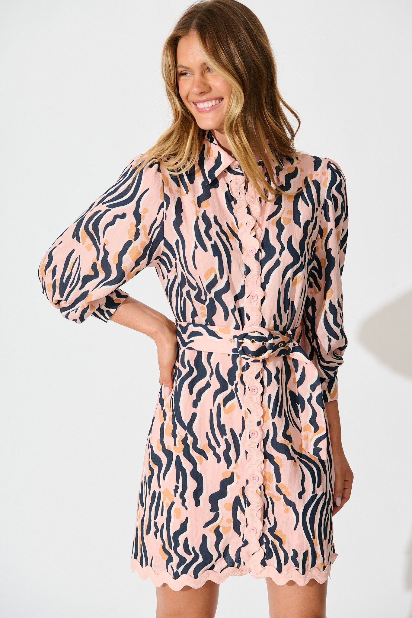 Charmain Dress in Blush with Black Print