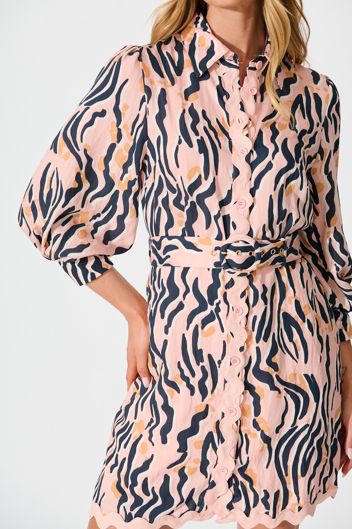 Charmain Dress in Blush with Black Print
