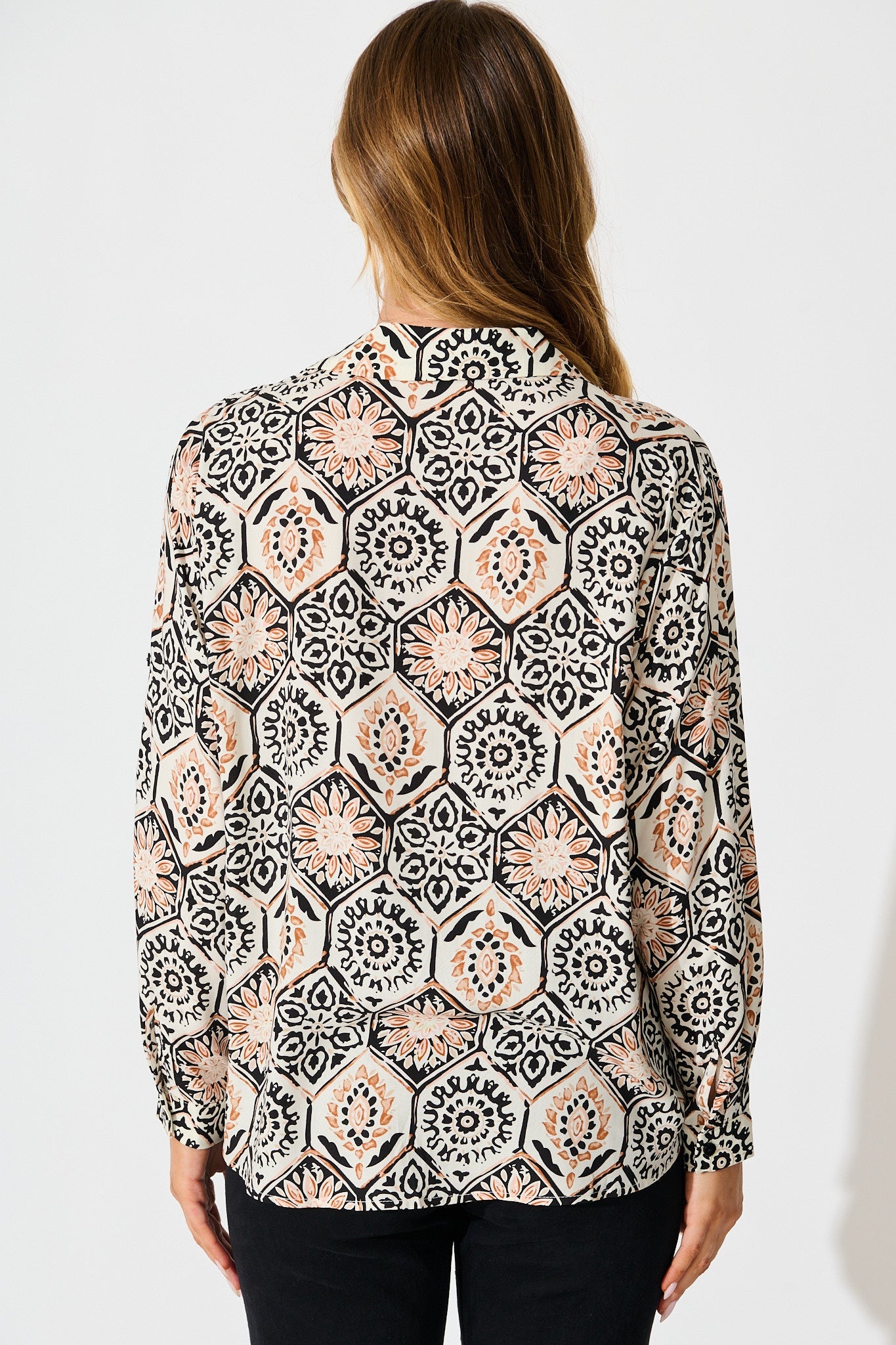 Like a Charm Shirt in Cream With Rust Tile Print
