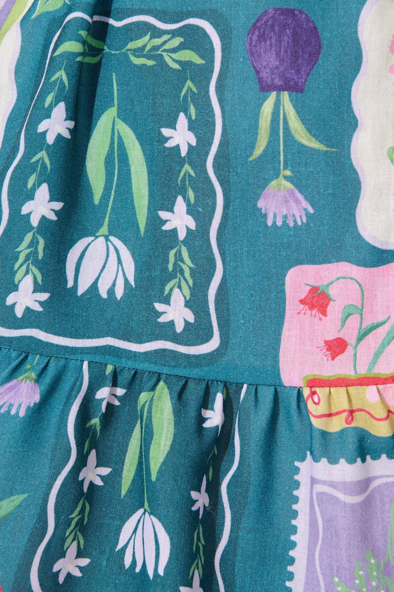 Monte Carlo Shirt Dress in Teal Multi Stamp Print Linen Blend