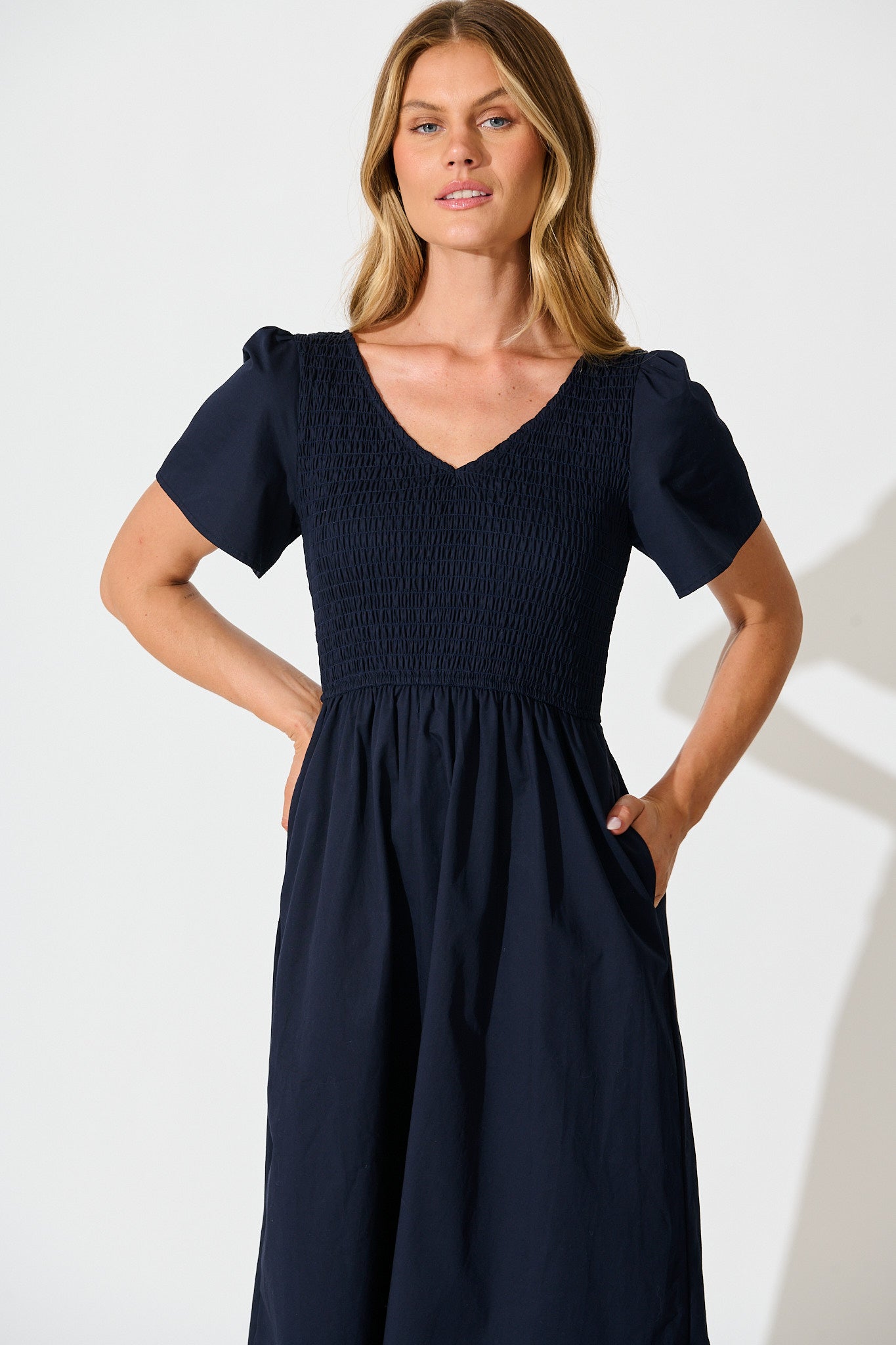 Zest Midi Dress in Navy Cotton