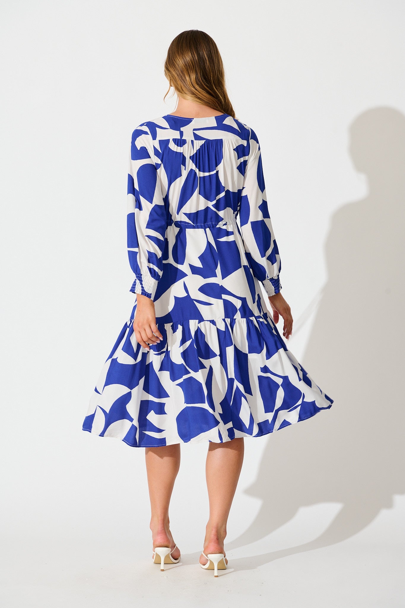 Sianna Midi Dress in Blue White Print