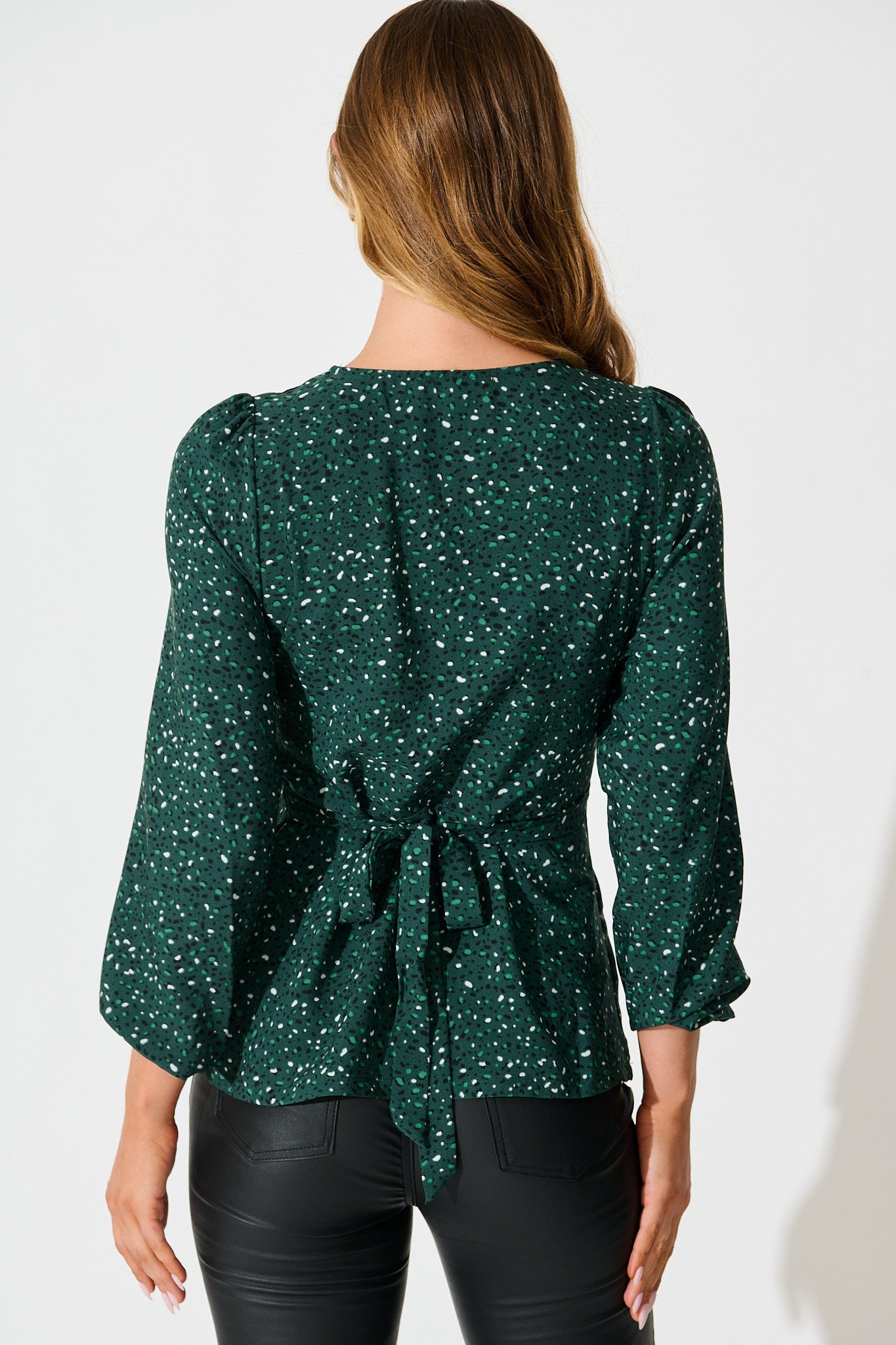Petra Top in Emerald Multi Spot Crepe