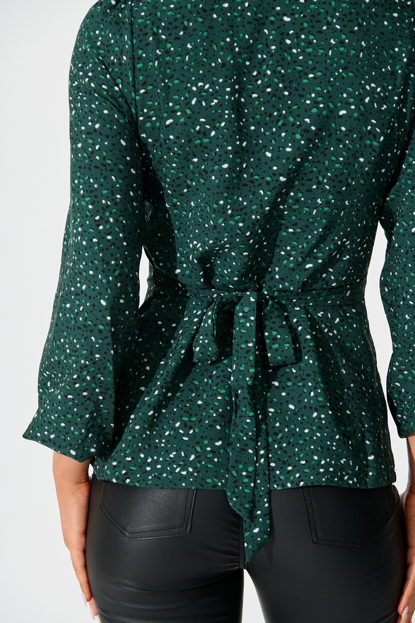 Petra Top in Emerald Multi Spot Crepe