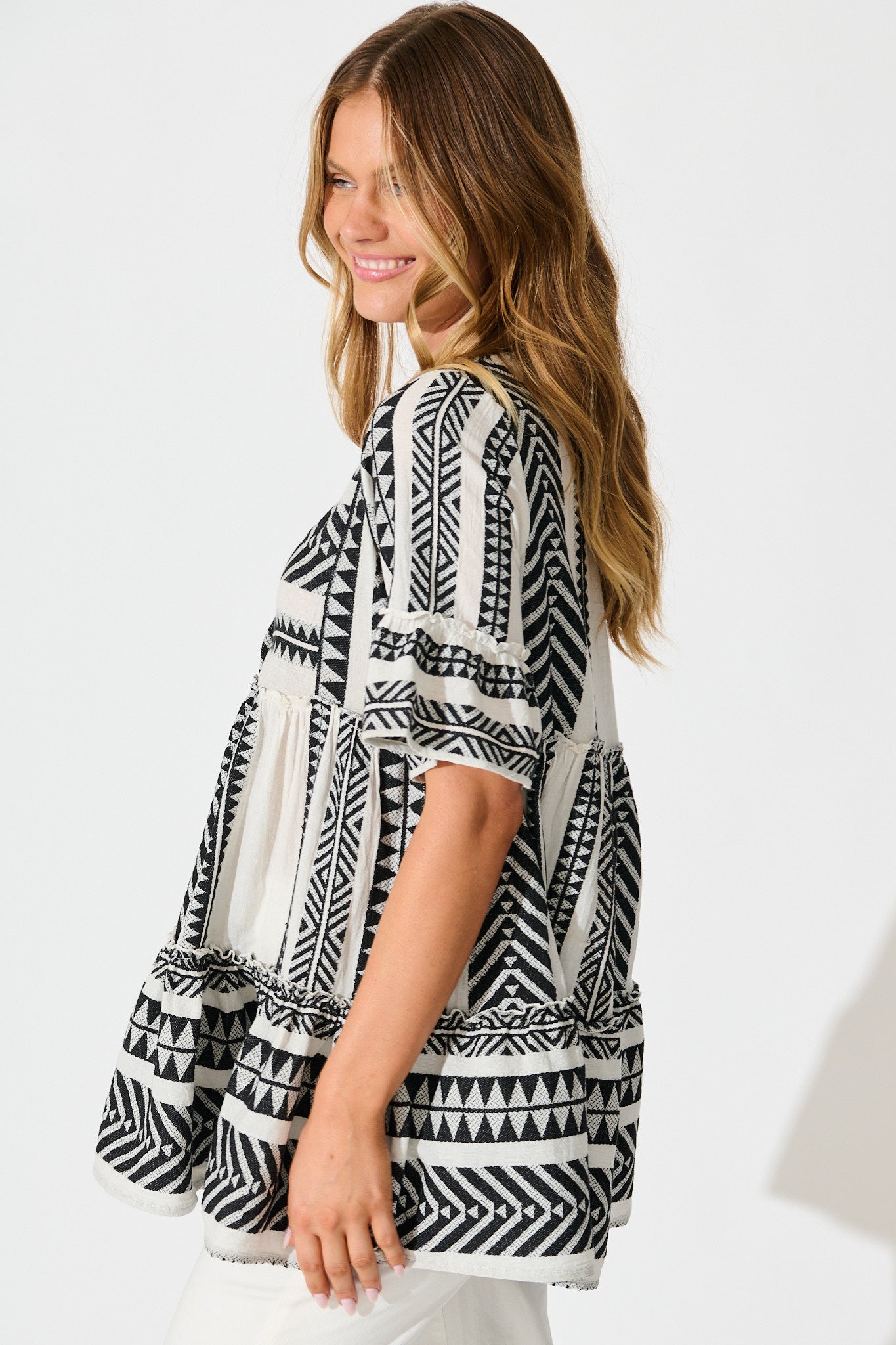 Forget Me Not Smock Top in White and Black Cotton