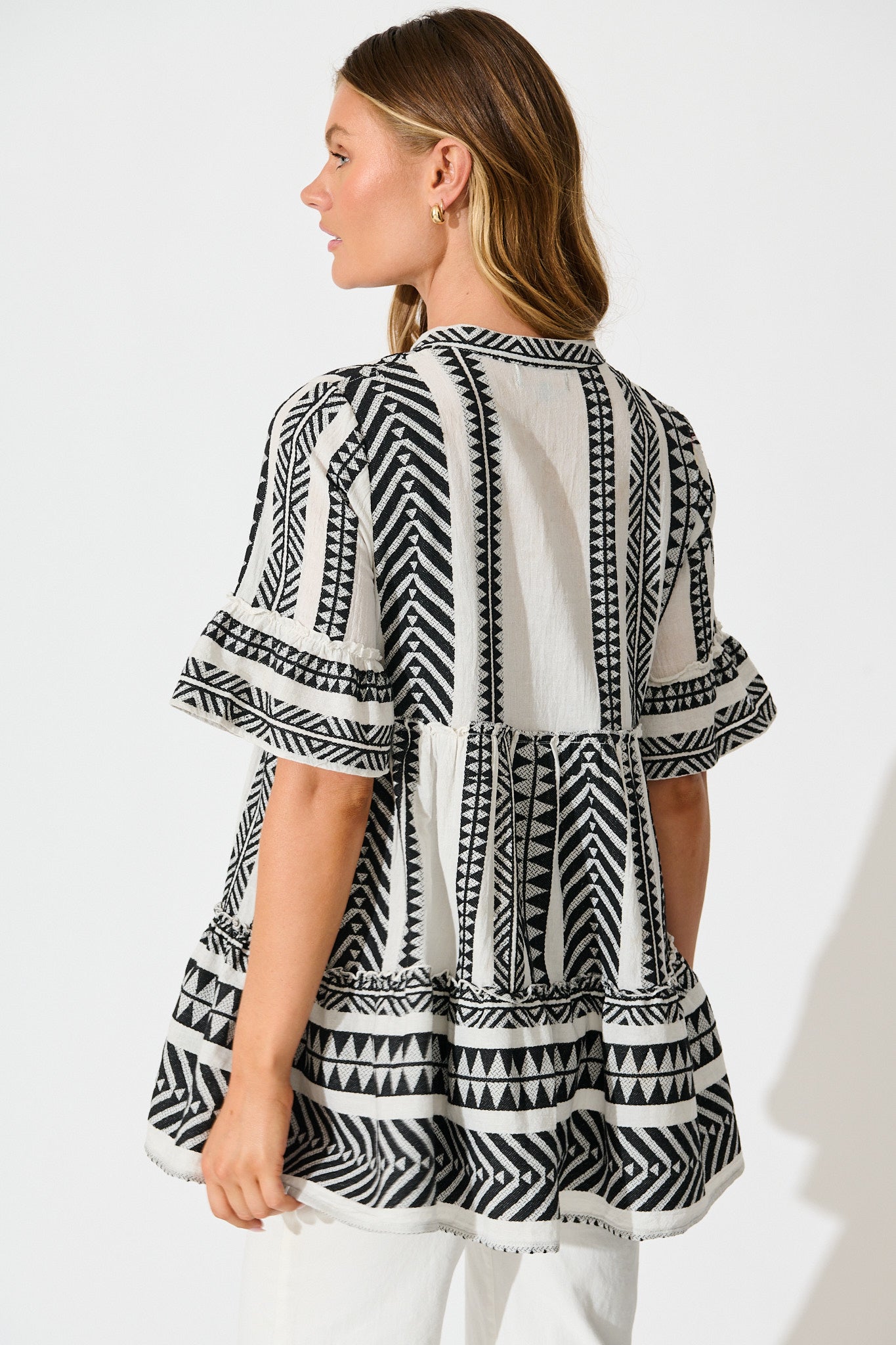 Forget Me Not Smock Top in White and Black Cotton