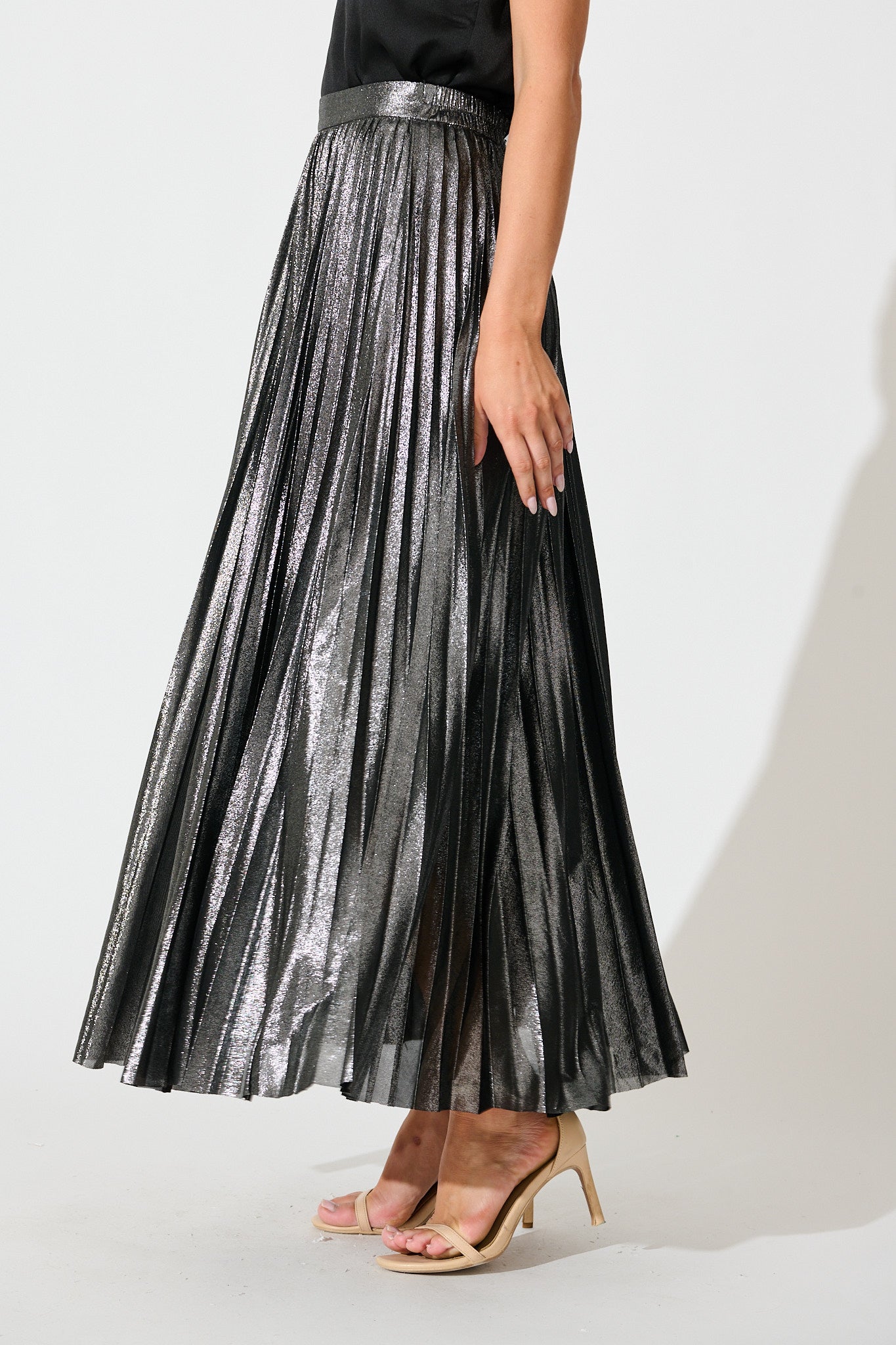 Milani Maxi Pleat Skirt in Silver
