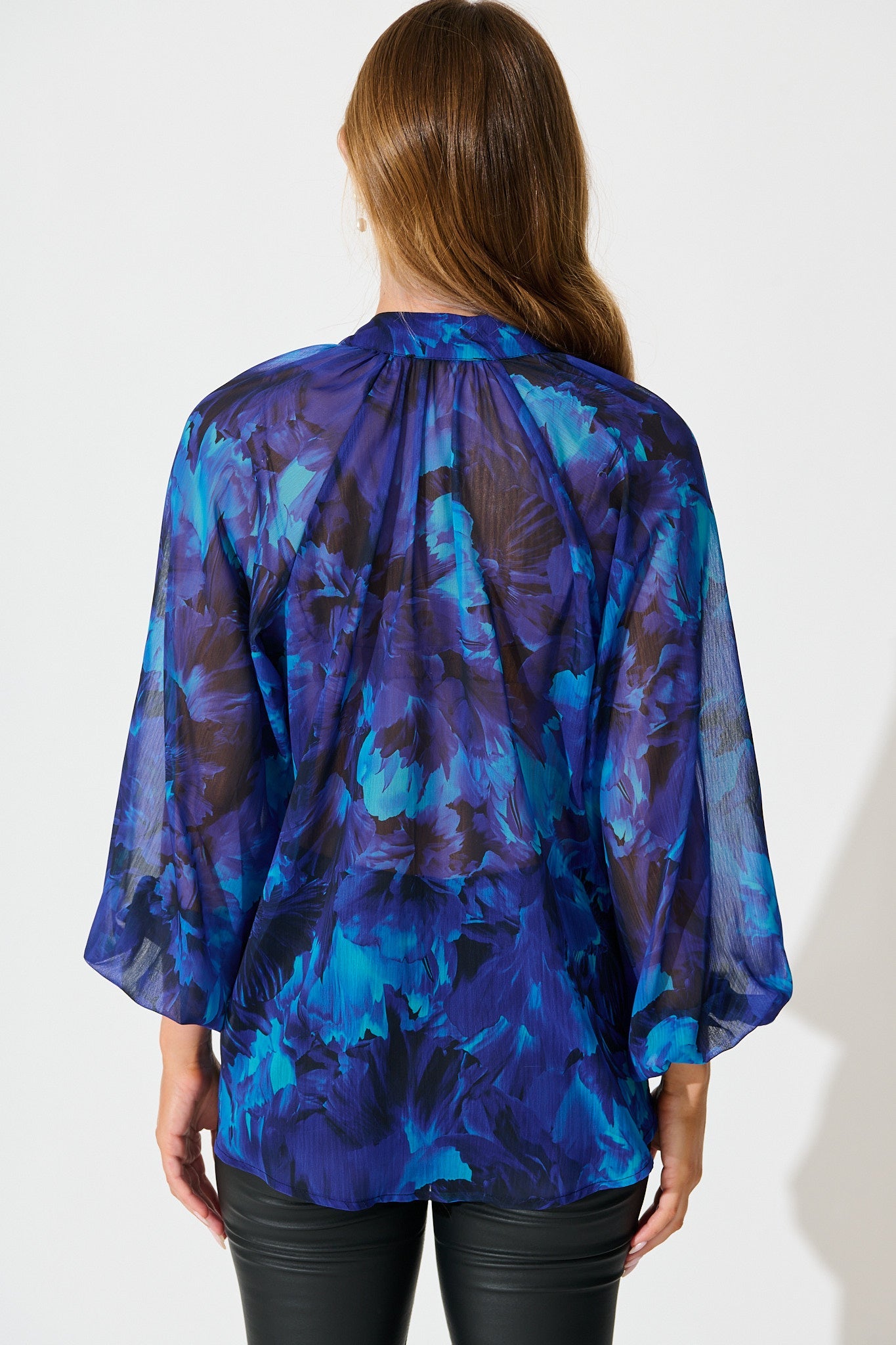 Melina Top in Blue Watercolour Chiffon