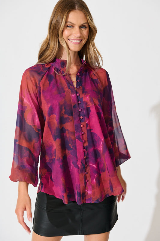 Melina Top in Purple Watercolour Chiffon