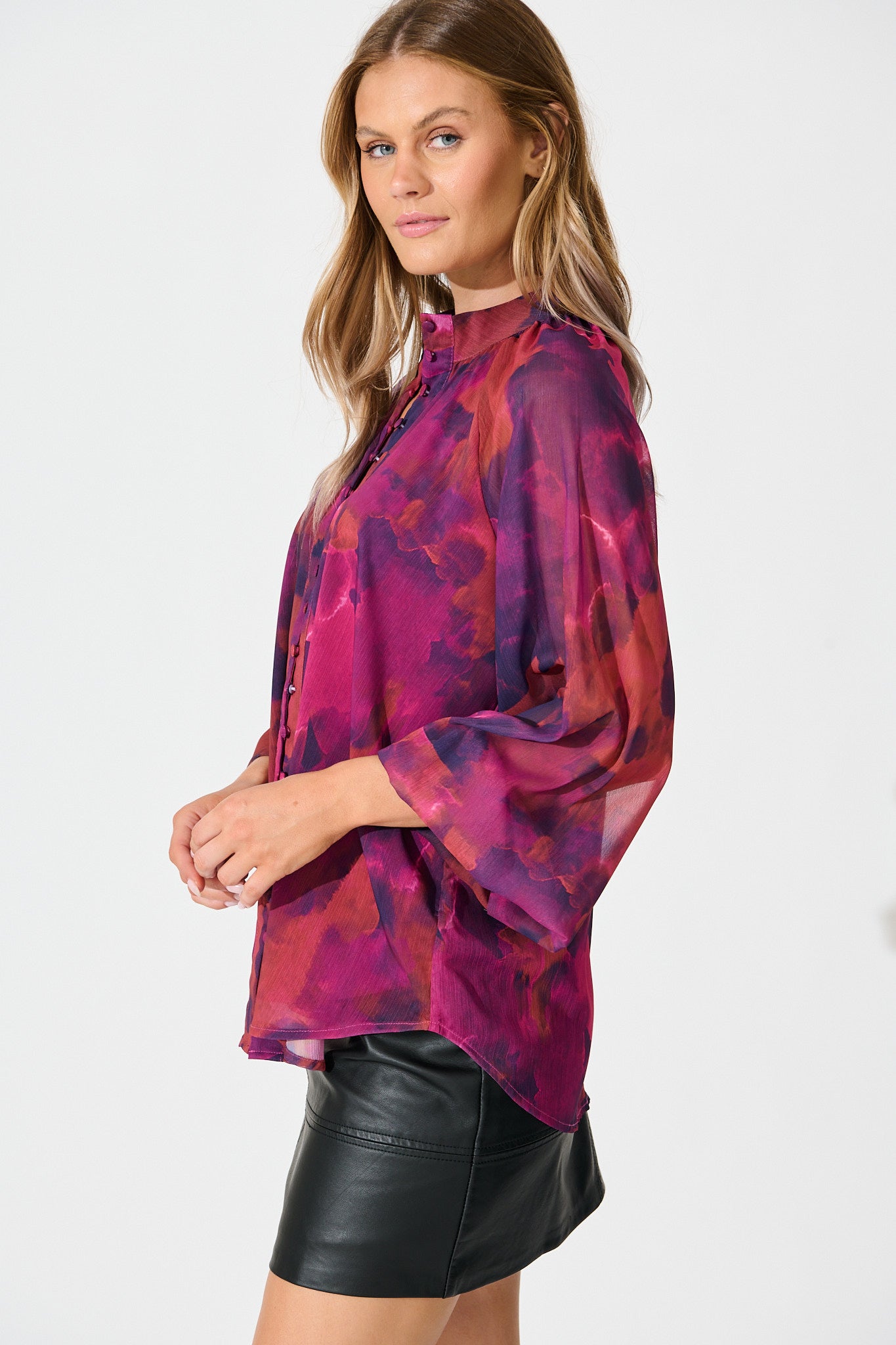 Melina Top in Purple Watercolour Chiffon