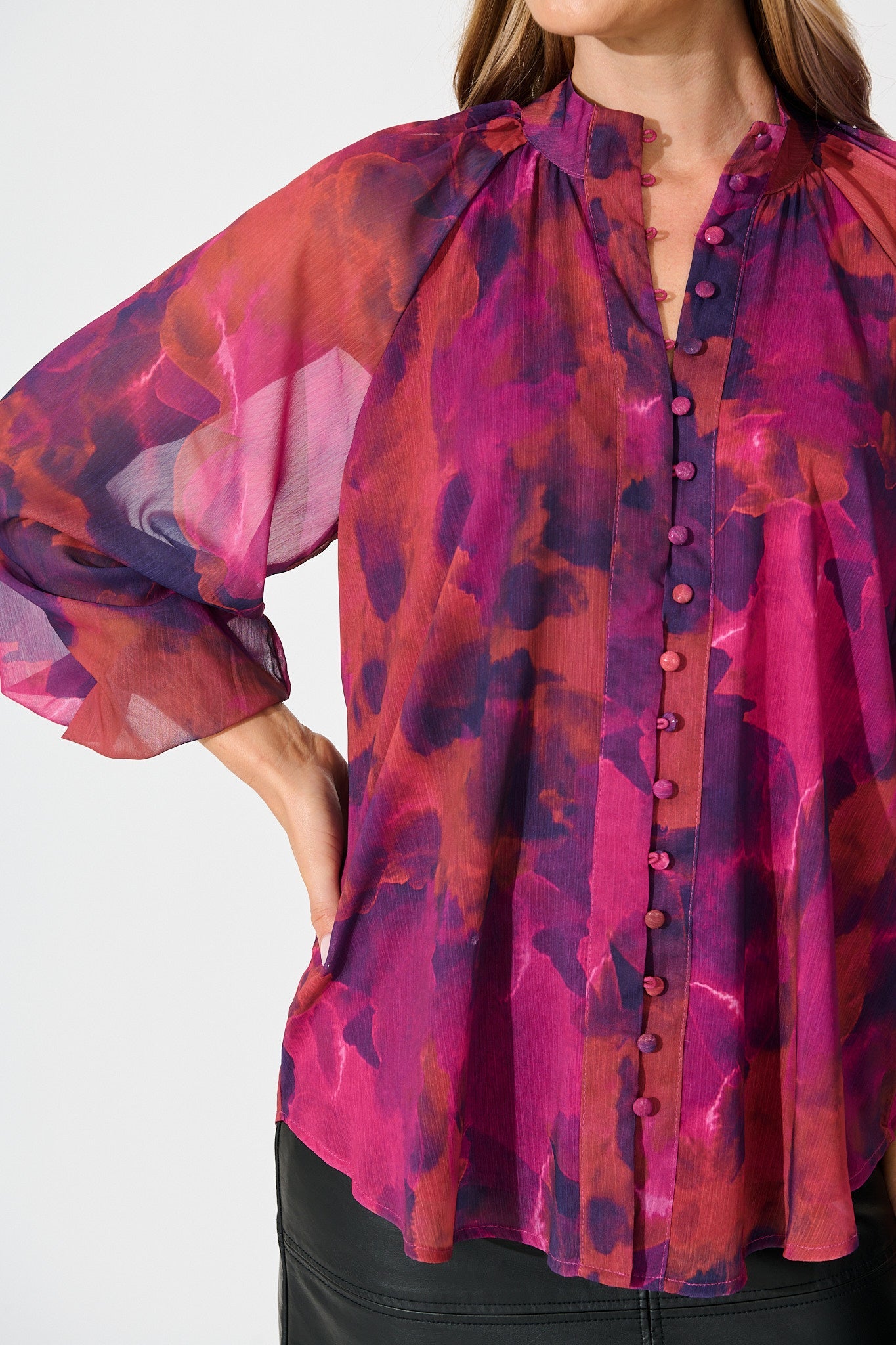 Melina Top in Purple Watercolour Chiffon