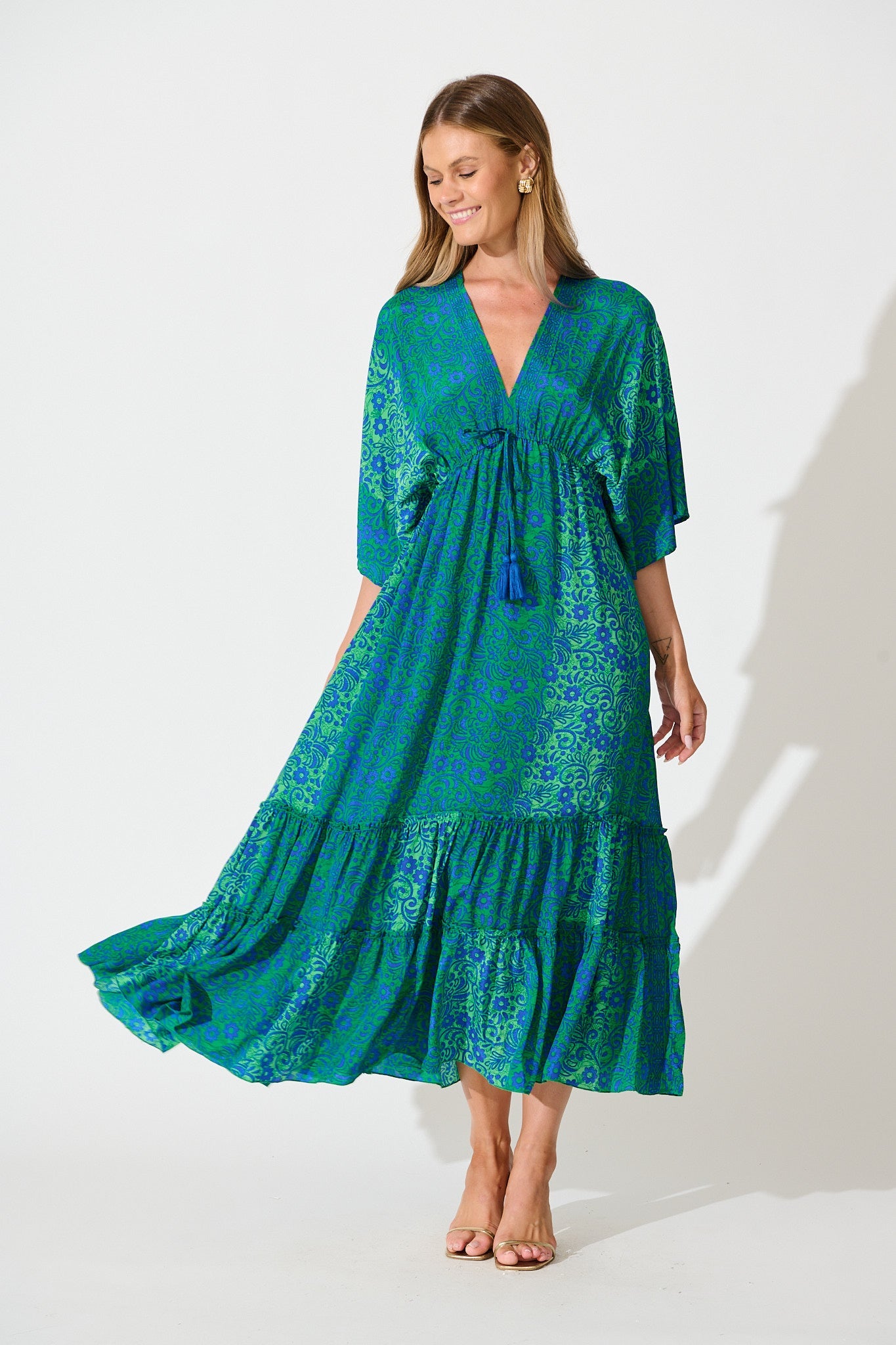 Admire You Maxi Dress in Green with Blue Floral