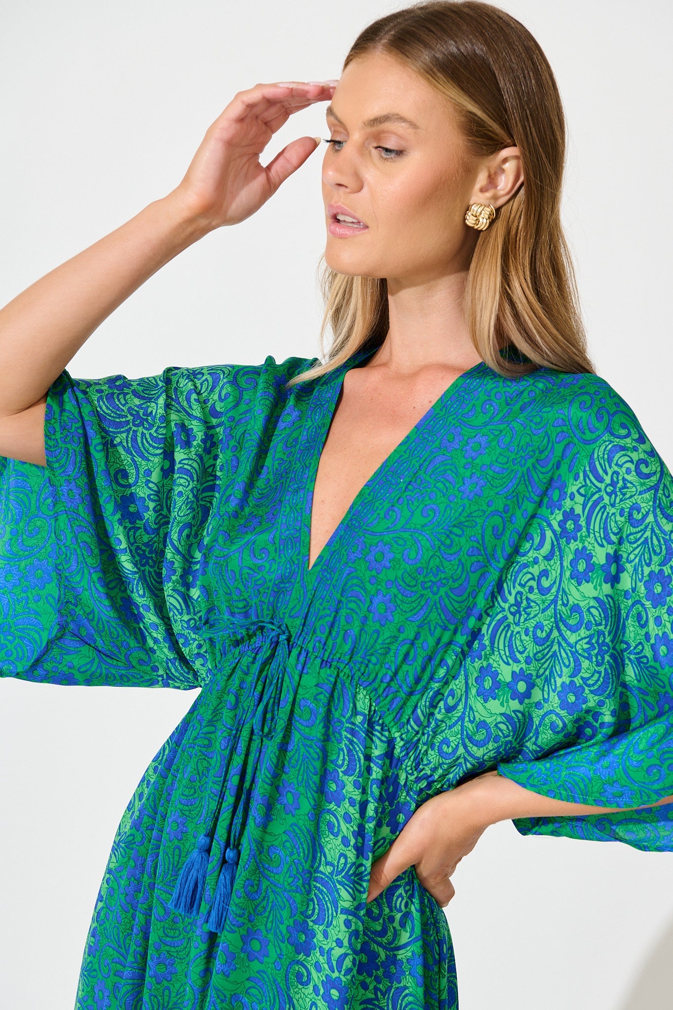 Admire You Maxi Dress in Green with Blue Floral