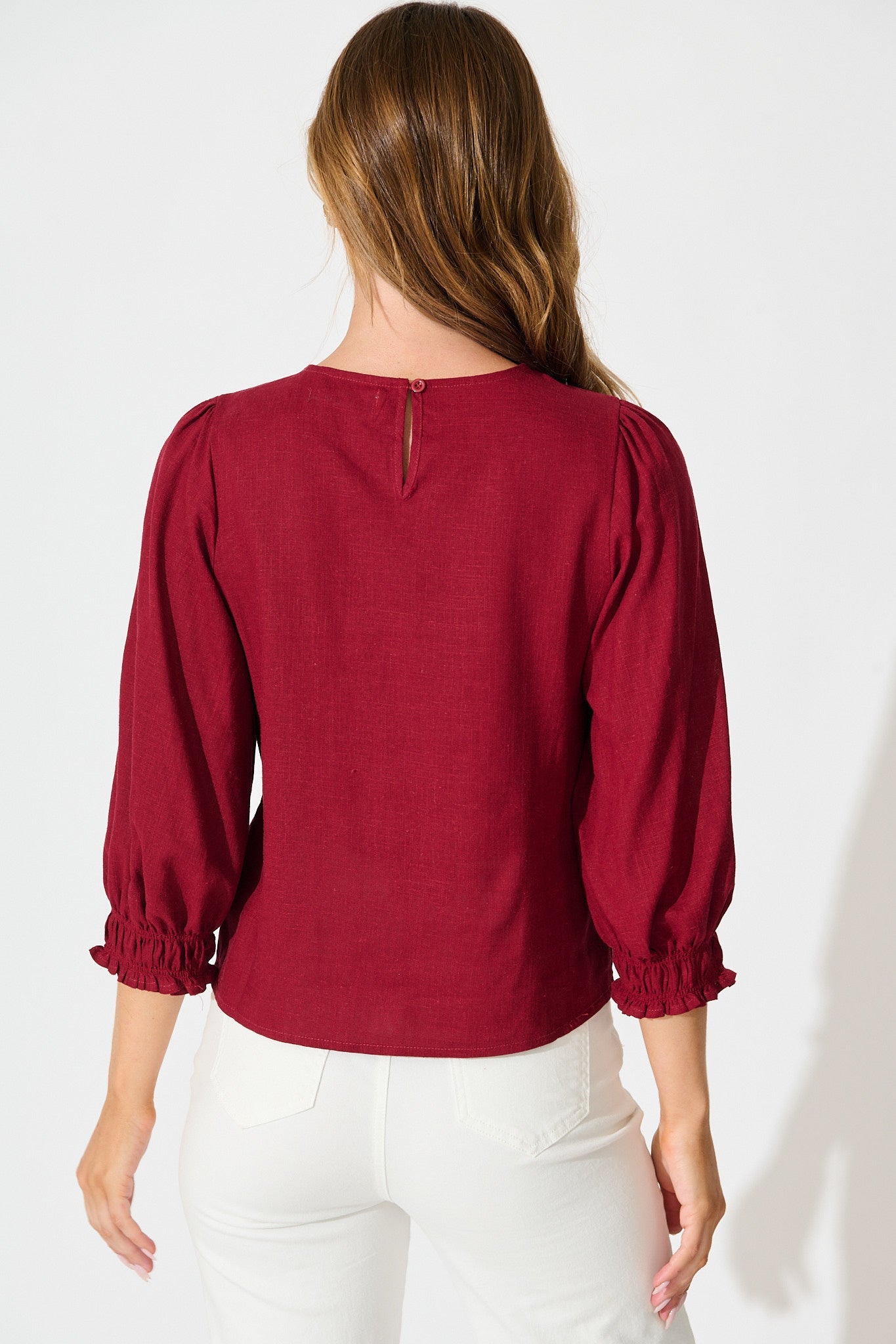Lanie Top in Wine Cotton Linen