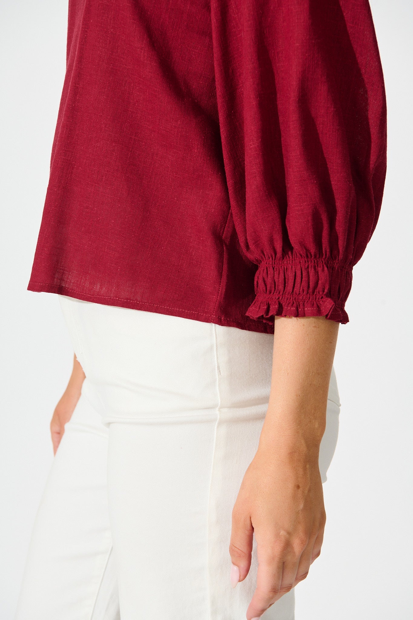 Lanie Top in Wine Cotton Linen