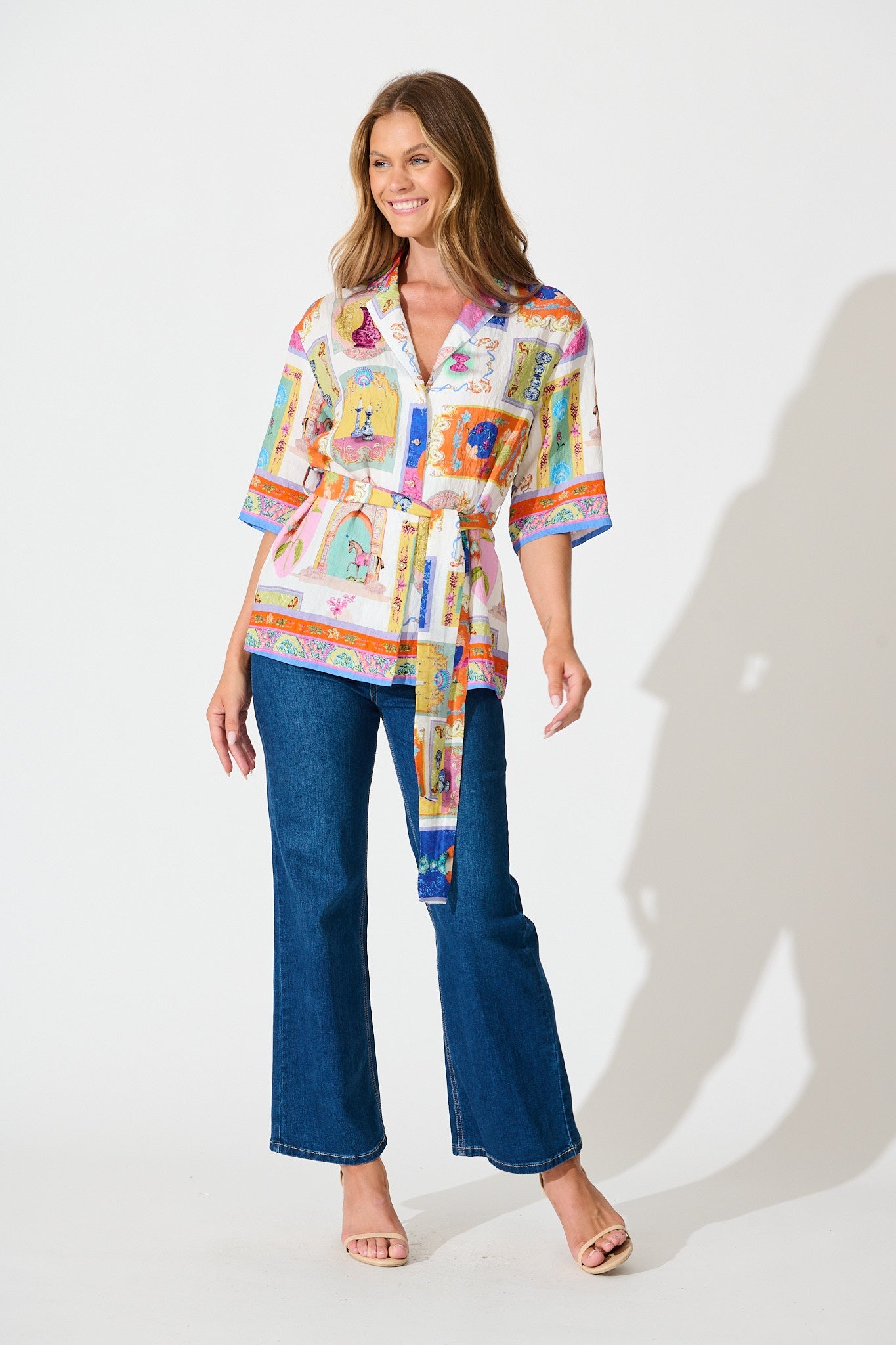 Oasis Shirt in Cream with Multi Conversational Print