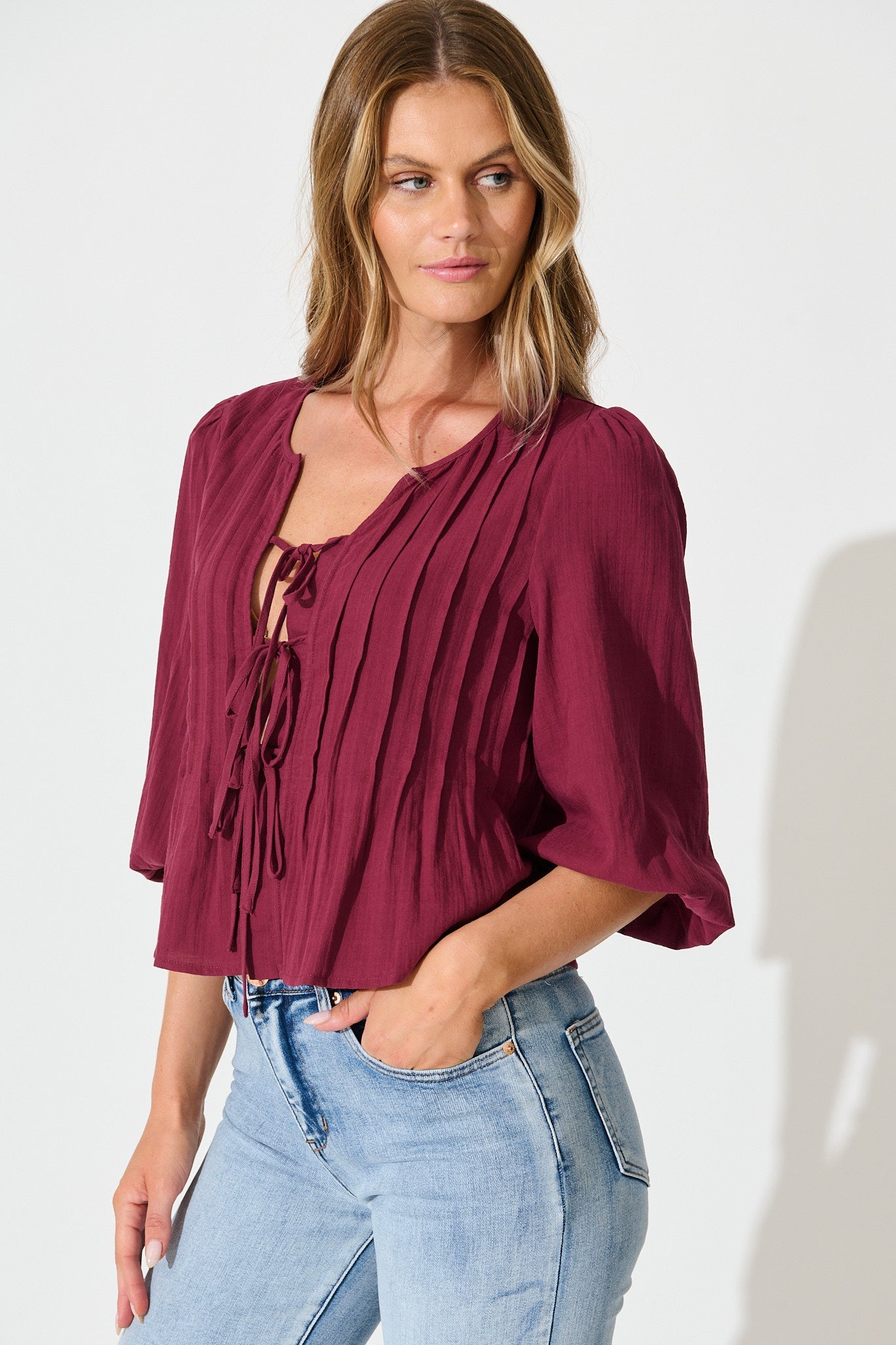 Kalina Top in Wine Cotton