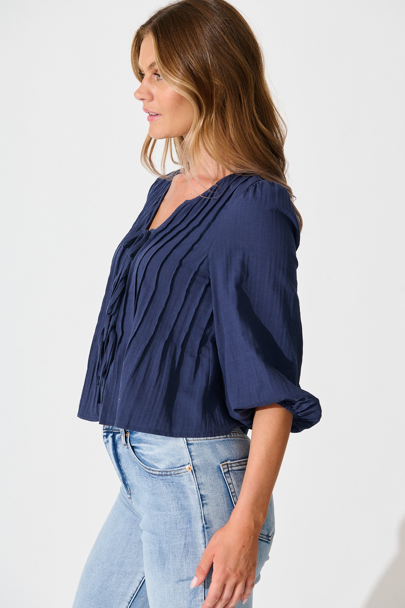Kalina Top in Navy Cotton