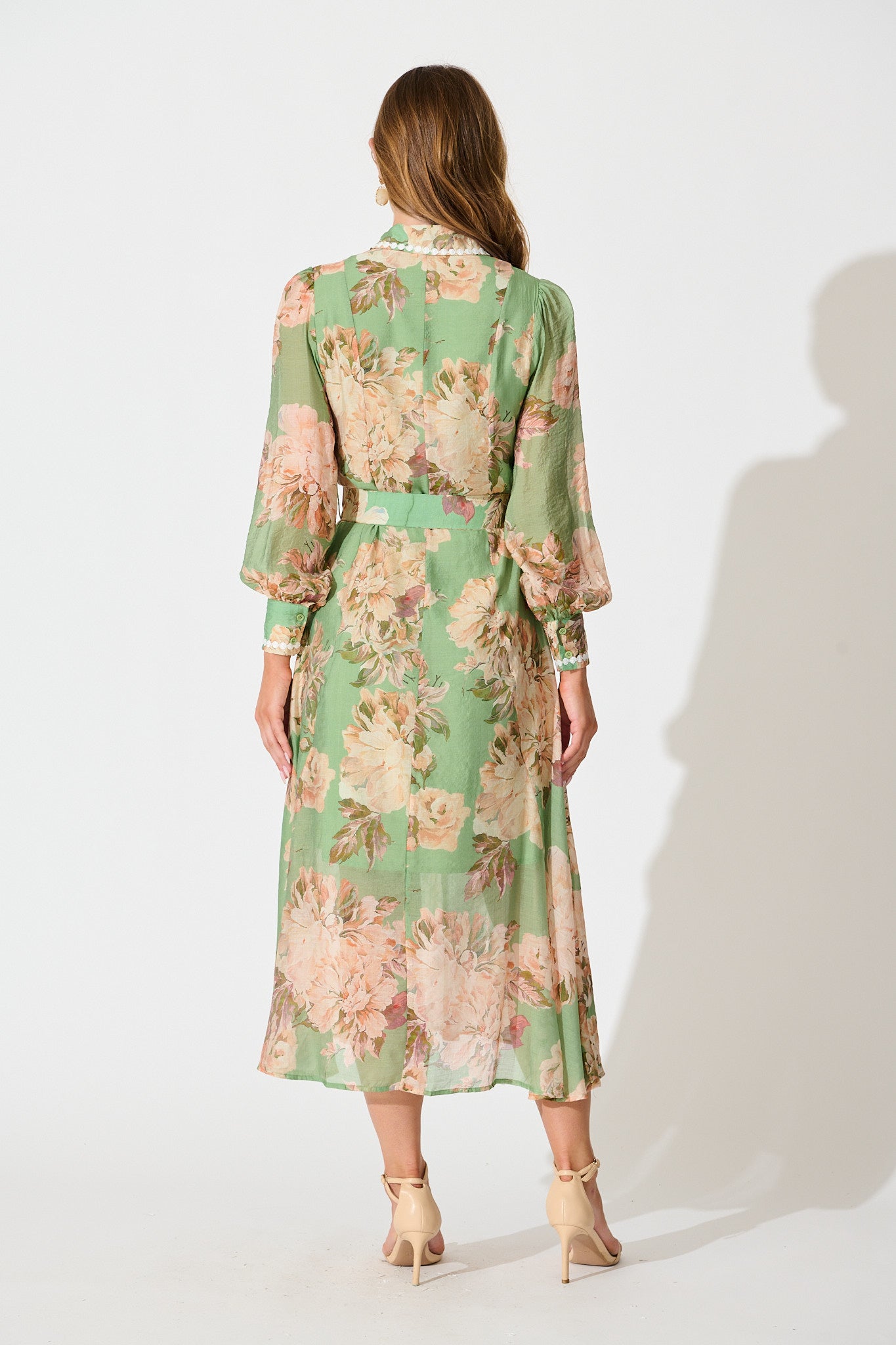 Lovingly Maxi Shirt Dress in Green Floral with Contrast Trim