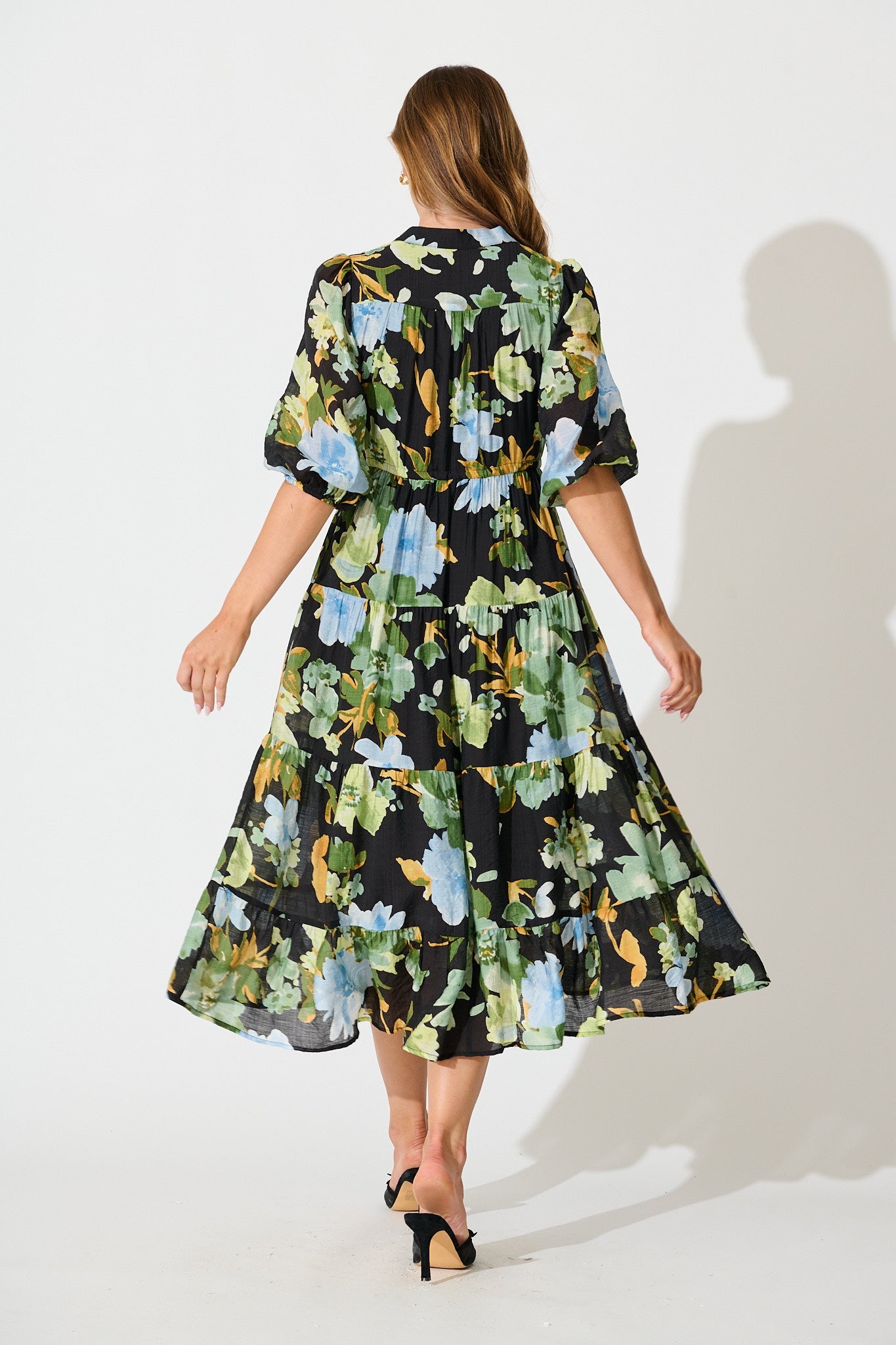 Sheer Bliss Midi Dress in Multi Black Floral