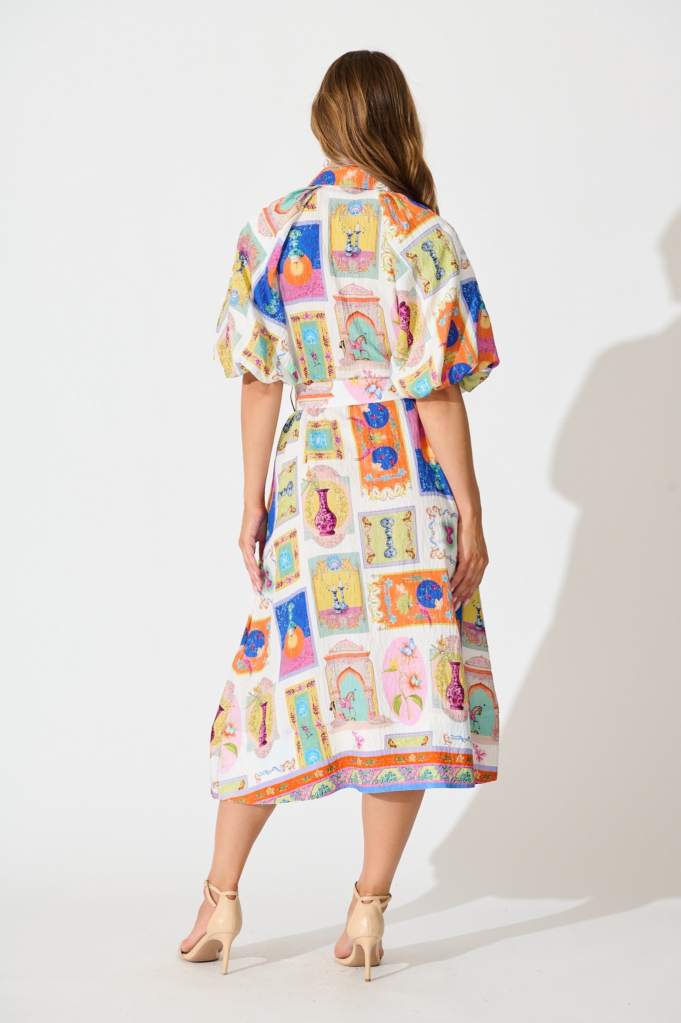 Serenity Midi Shirt Dress in Cream with Multi Conversational Print