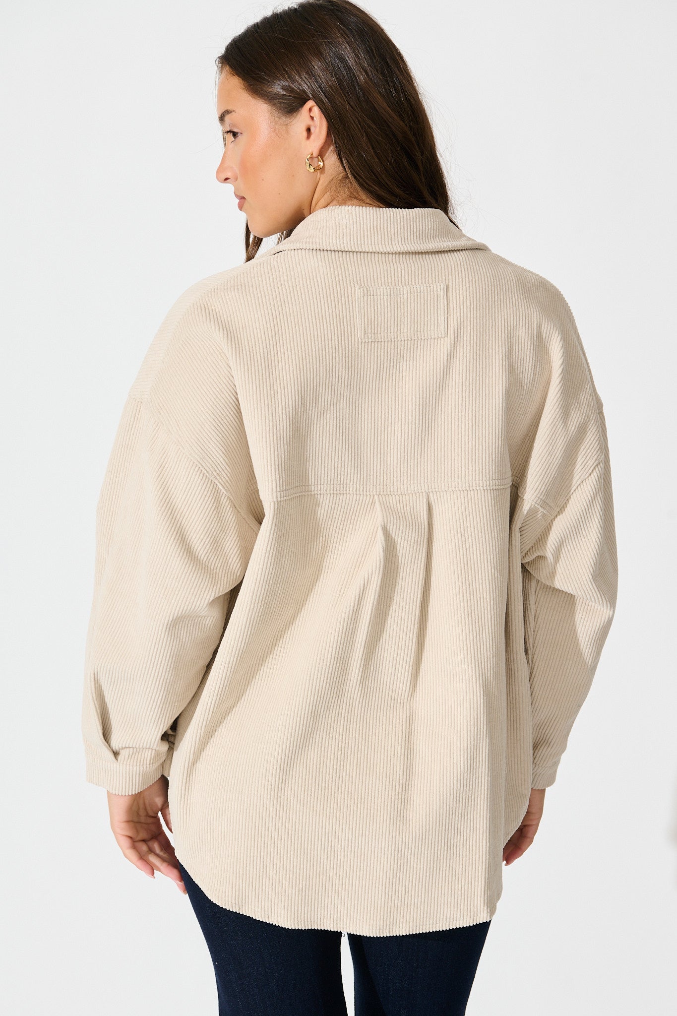 Riley Cord Shacket in Beige Cotton