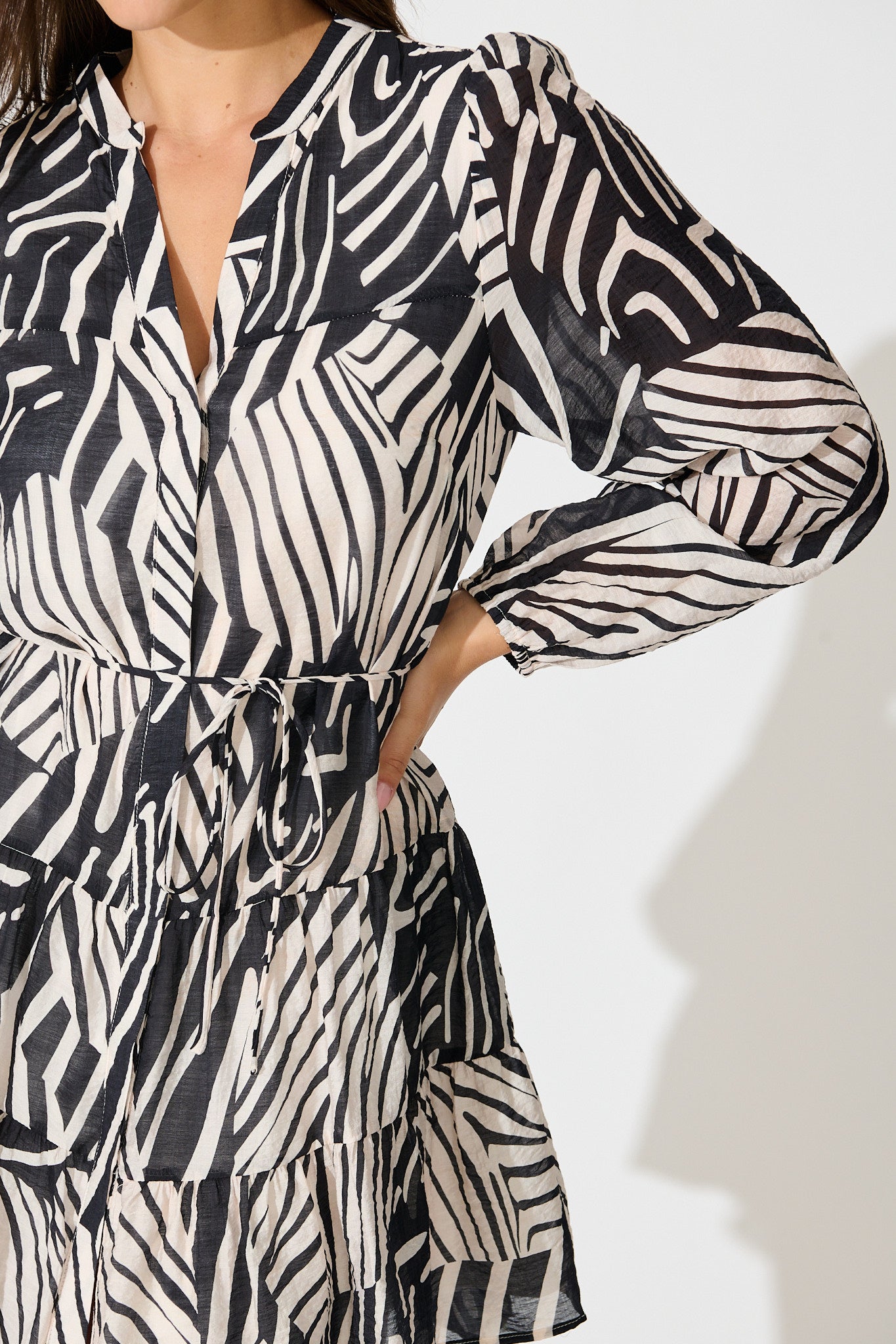 Stefania Dress in Black with White Print