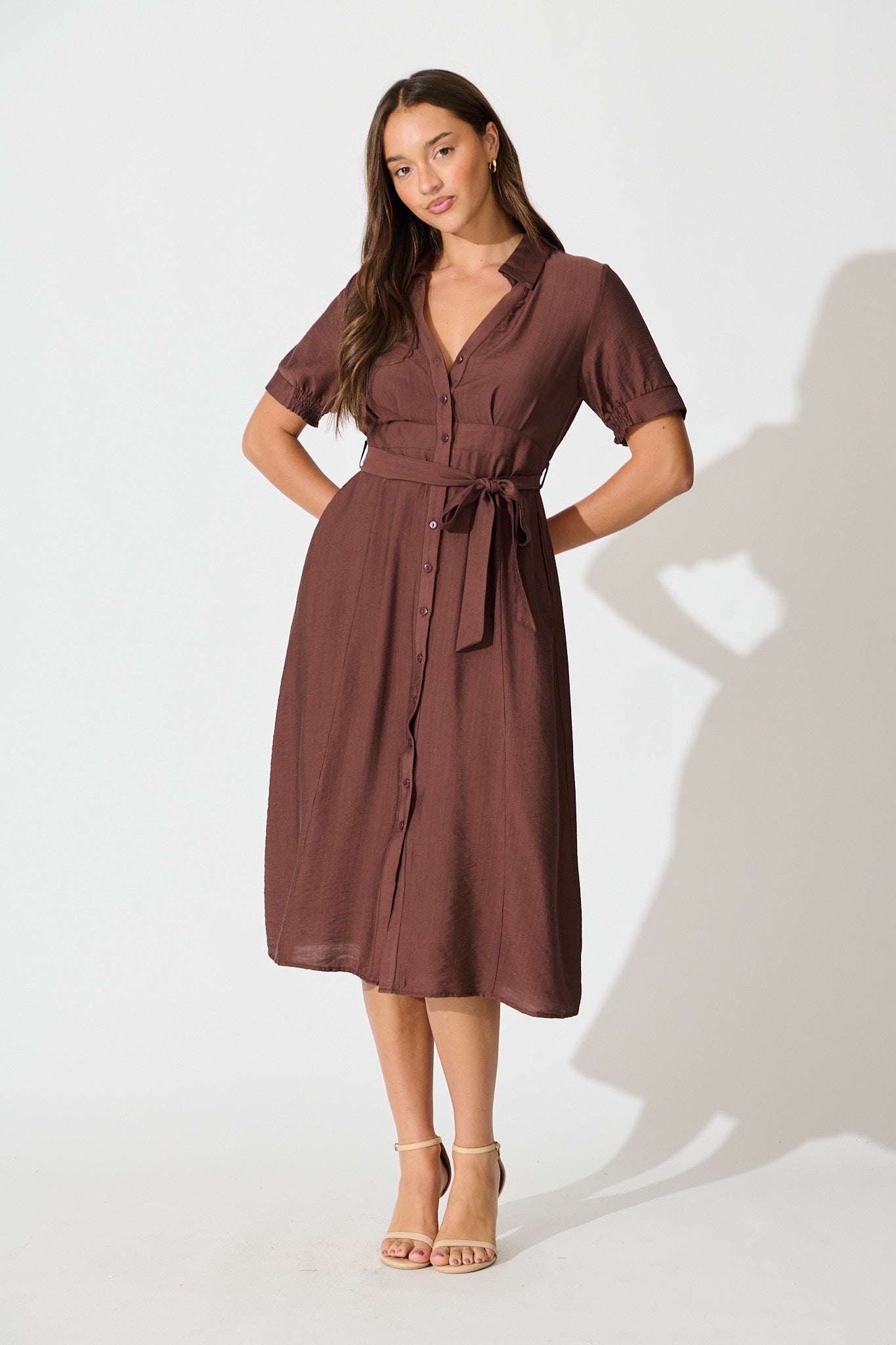 Latisha Midi Shirt Dress in Chocolate
