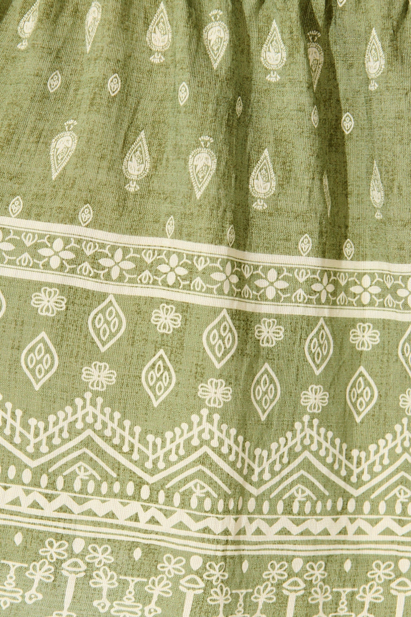 Benita Dress in Green with Cream Print